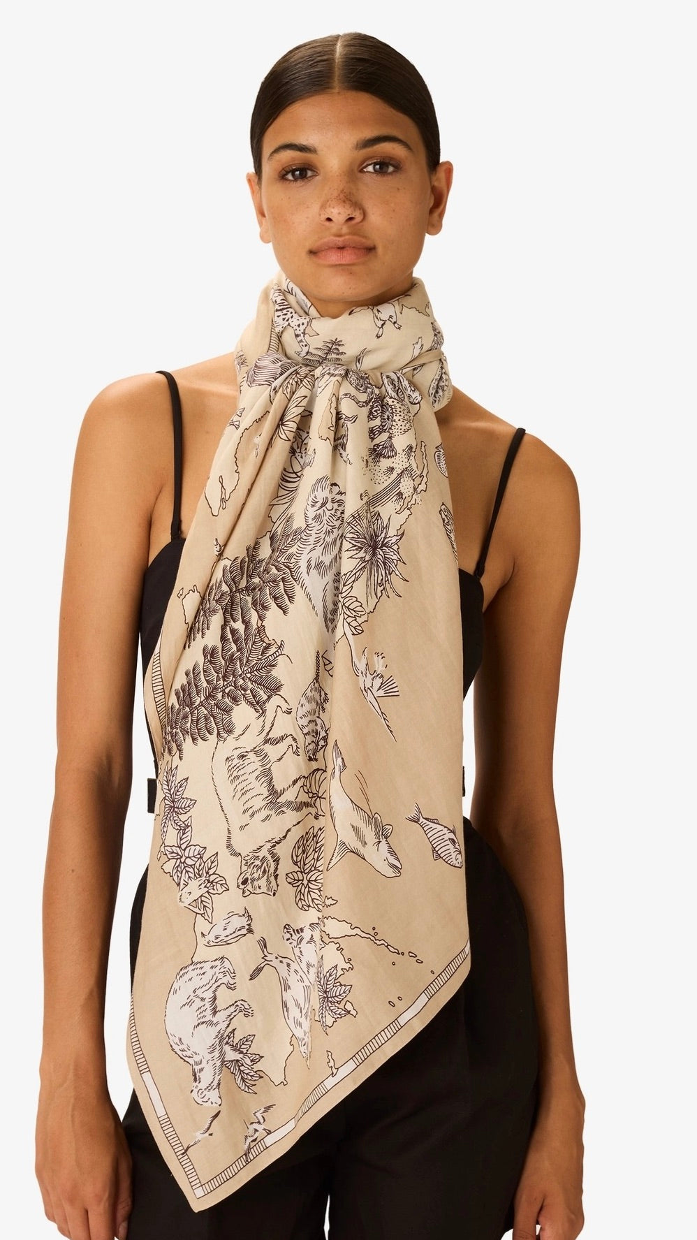 FOULARD IMPRIME FEMME EN COTON#COLOR_NATURAL/NATUREL