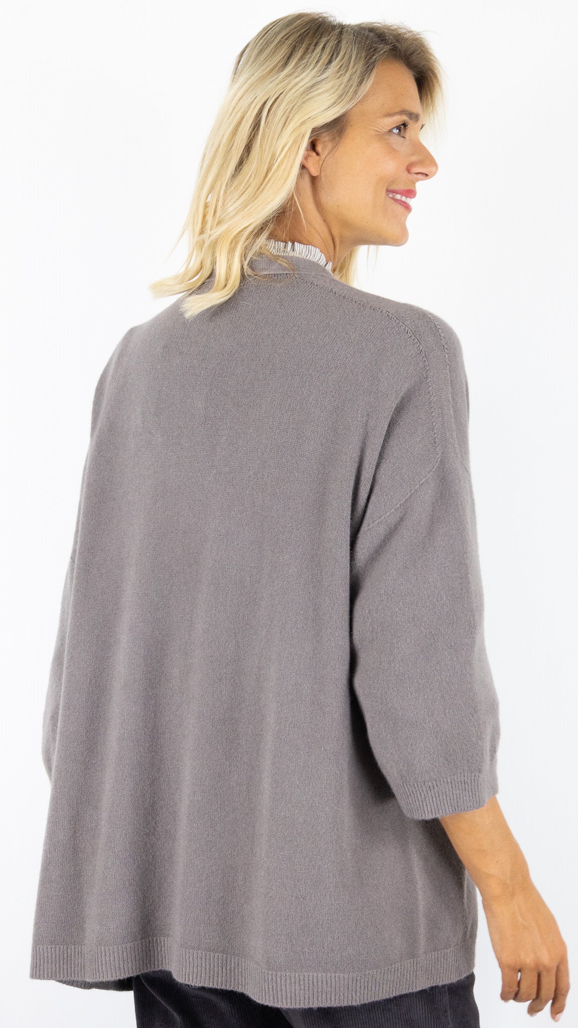 GILET LONG MANCHES 3/4 ALEXANDRE LAURENT B8618#COLOR_TORTORA/TAUPE