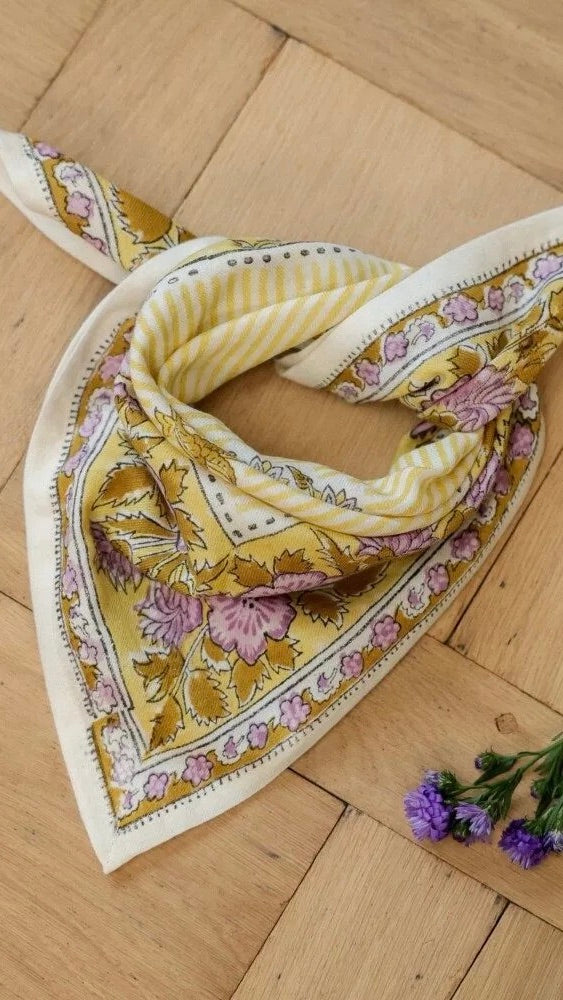 FOULARD IMPRIME FLEURI VIEILLI 100% COTON BELLEMME BALKAN PETIT FORMAT#COLOR_SOLEIL