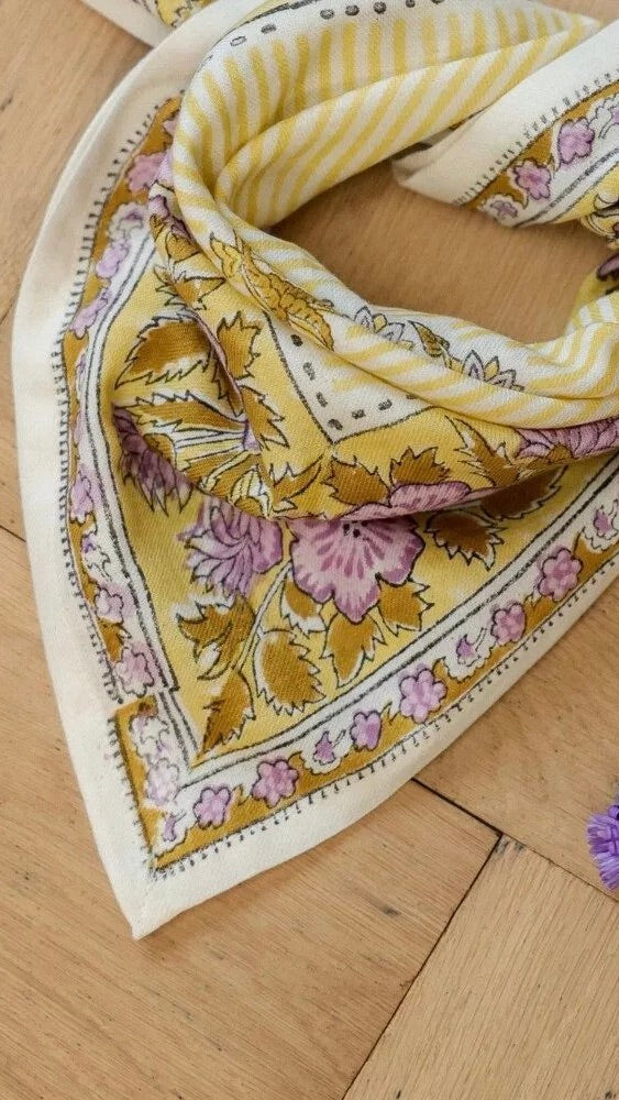 FOULARD IMPRIME FLEURI VIEILLI 100% COTON BELLEMME BALKAN PETIT FORMAT#COLOR_SOLEIL