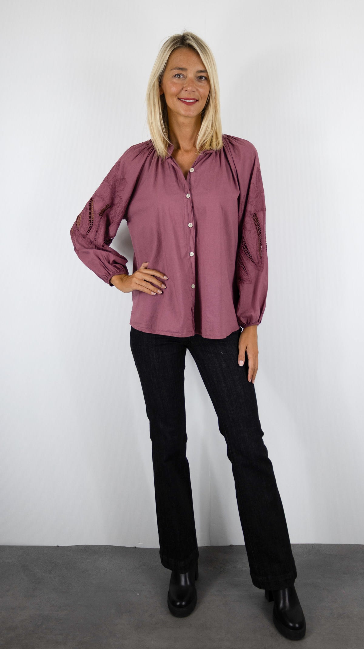 BLOUSE EVASEE BRODEE AJOUREE EN COTON ANDROMEDE 829753#COLOR_TERRACOTTA