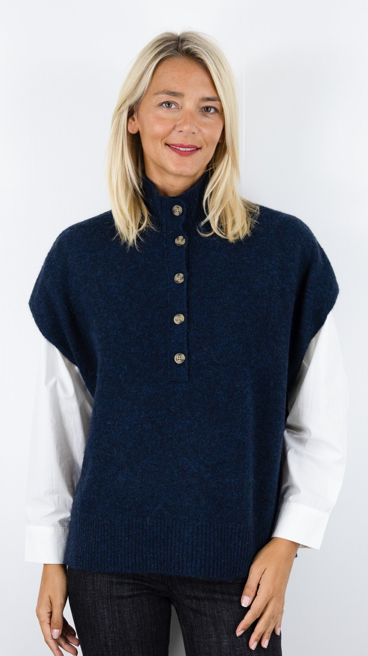 PULL SANS MANCHES COL CAMIONNEUR POUR FEMME HARTFORD MIMY#COLOR_08/INDIGO