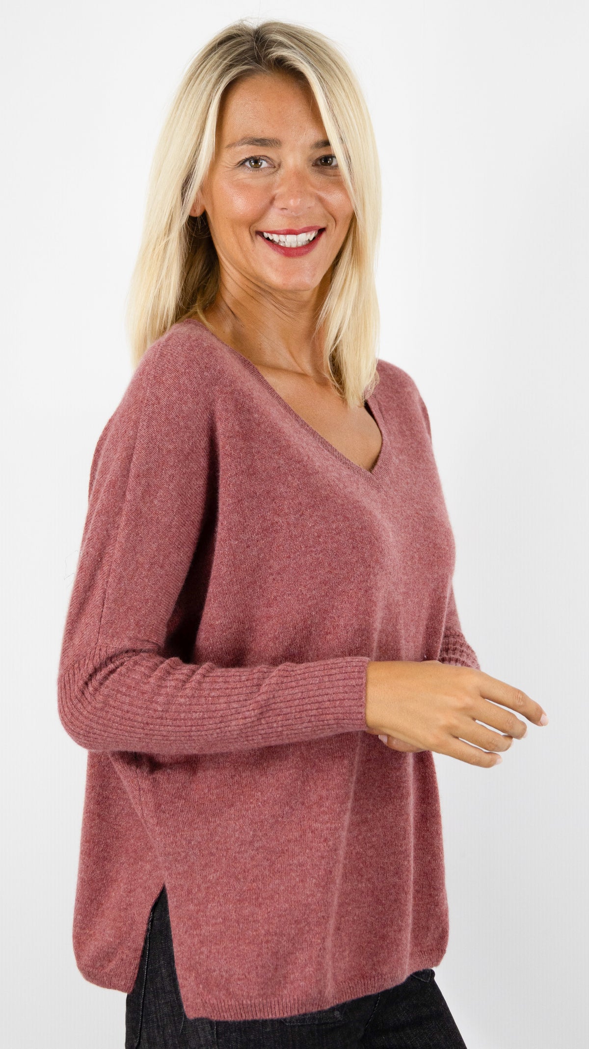 PULL OVERSIZE COL V POUR FEMME EN CACHEMIRE NOT SHY FAUSTINE#COLOR_OLD PINK/VIEUX ROSE