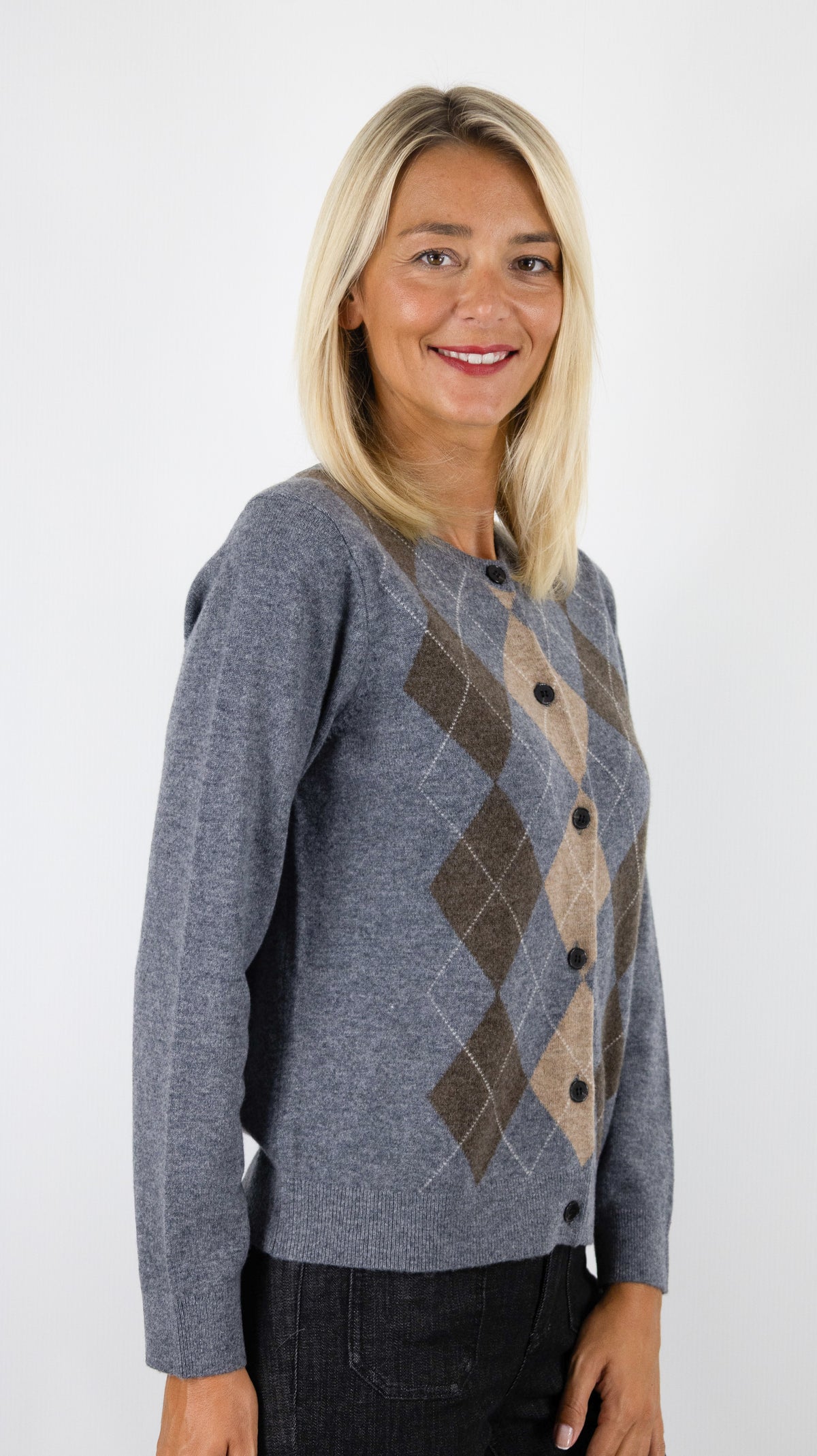 CARDIGAN EN LAINE IMPRIME LOSANGE GERARD DAREL RELY GRIS
