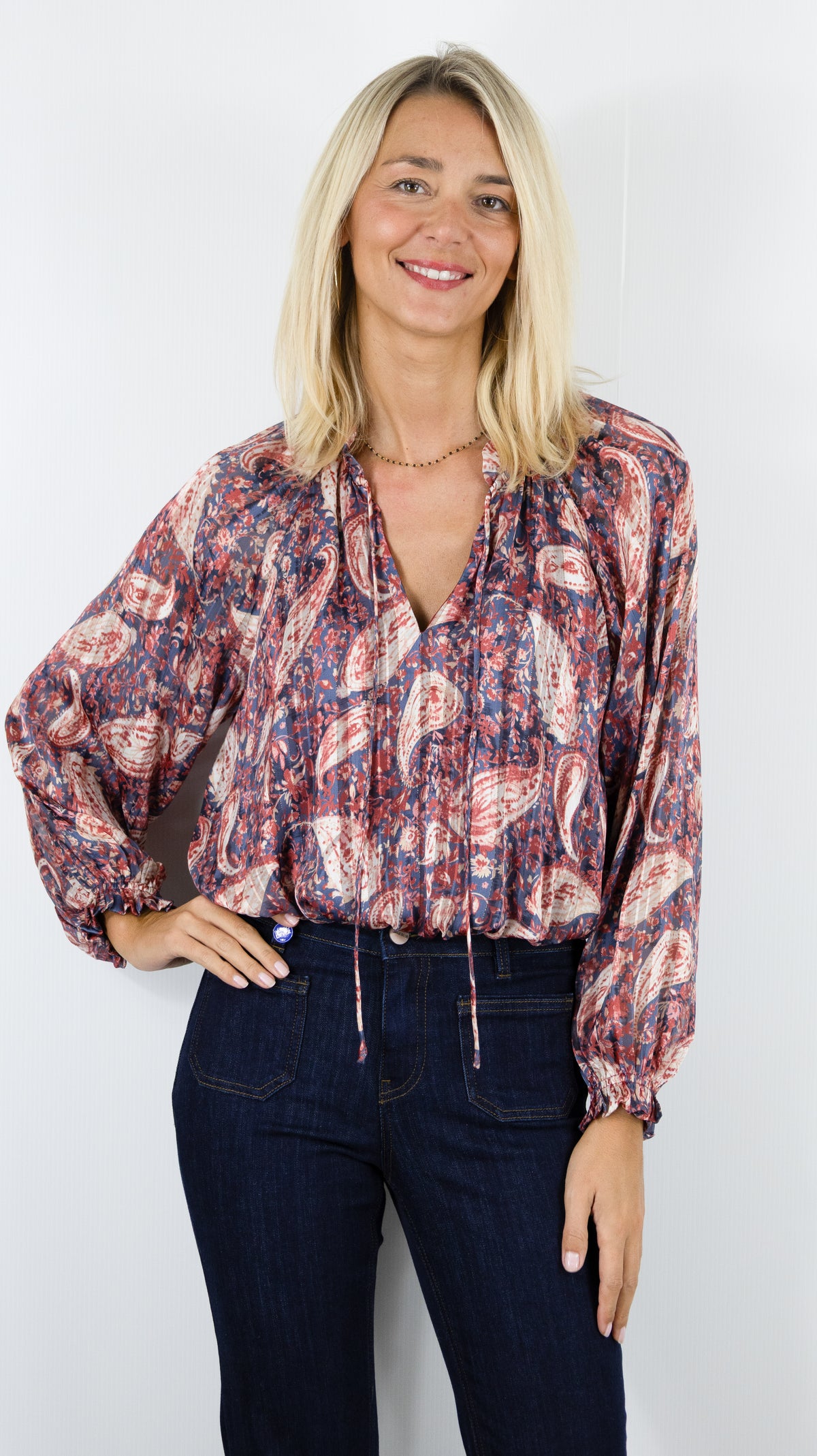 BLOUSE IMPRIMEE CACHEMIRE LUREX POUR FEMME YCOO 30773B BORDEAU