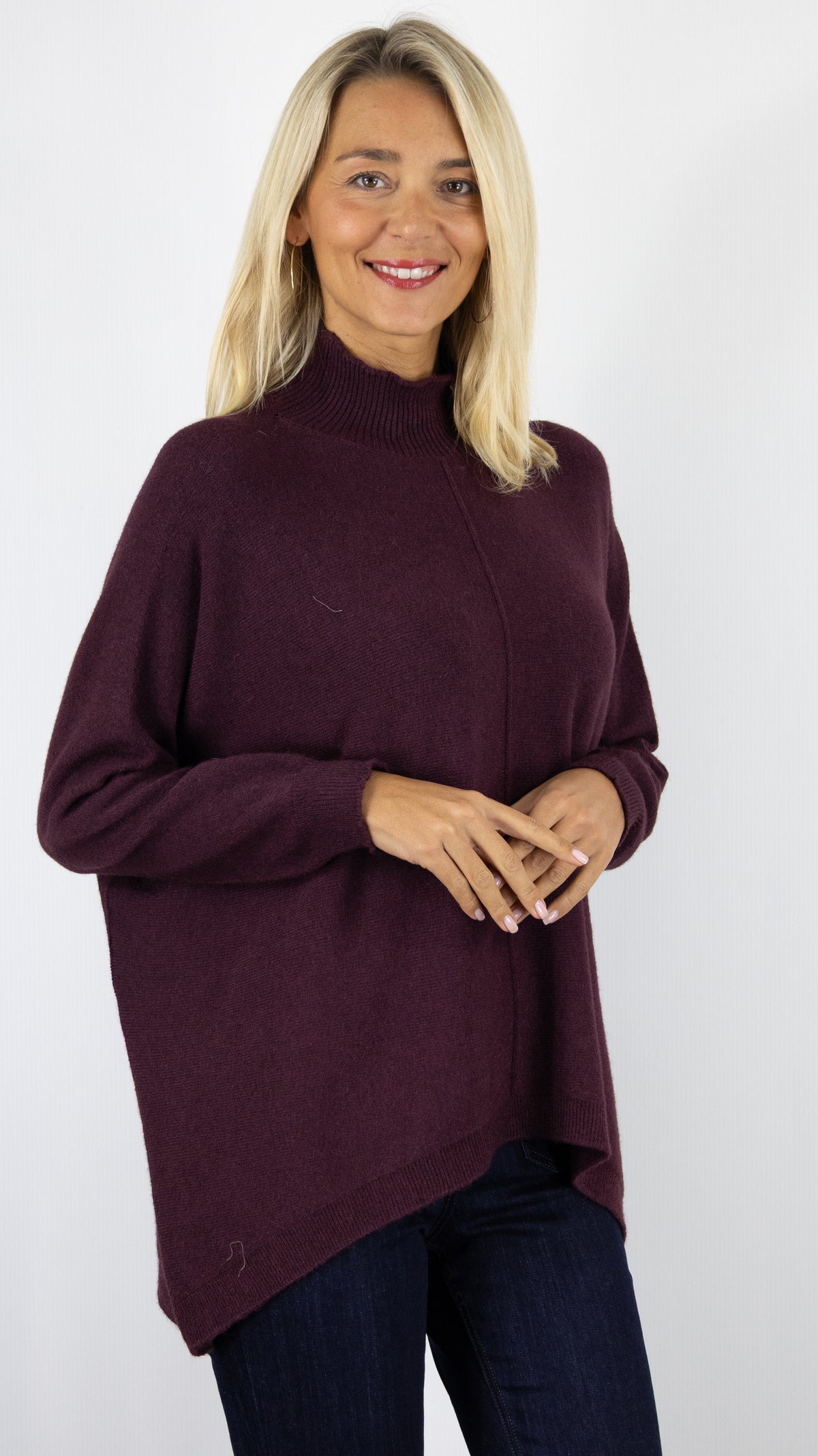 PULL AMPLE COL MONTANT POUR FEMME ALEXANDRE LAURENT C8785#COLOR_PRUGNAC/PRUNE