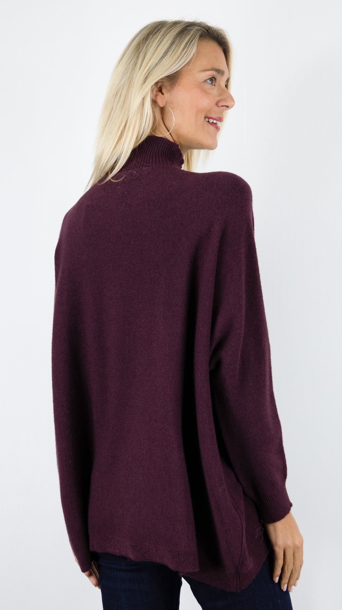 PULL AMPLE COL MONTANT POUR FEMME ALEXANDRE LAURENT C8785#COLOR_PRUGNAC/PRUNE