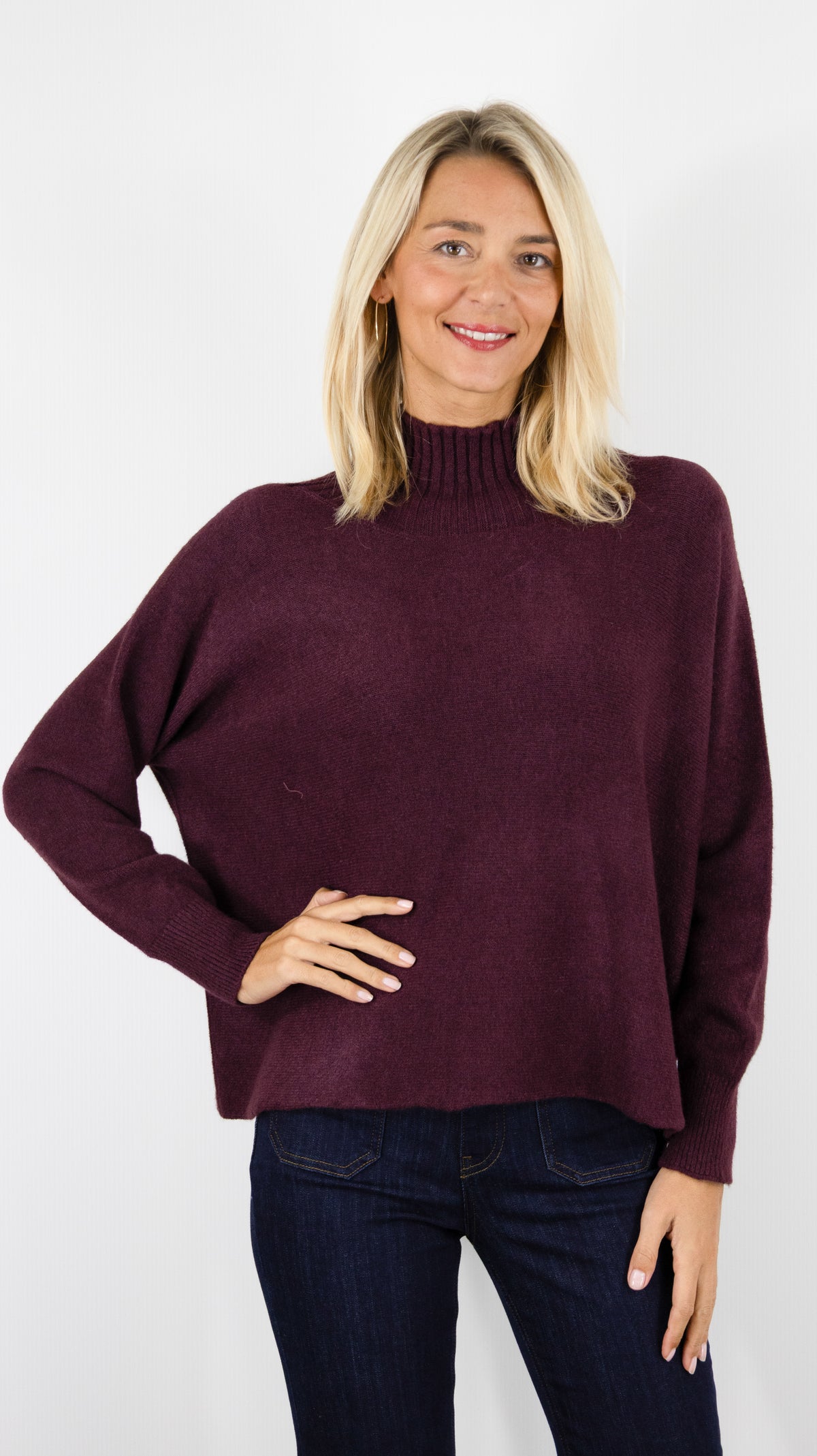 PULL AMPLE COL MONTANT POUR FEMME ALEXANDRE LAURENT C8786#COLOR_PRUGNAC/PRUNE