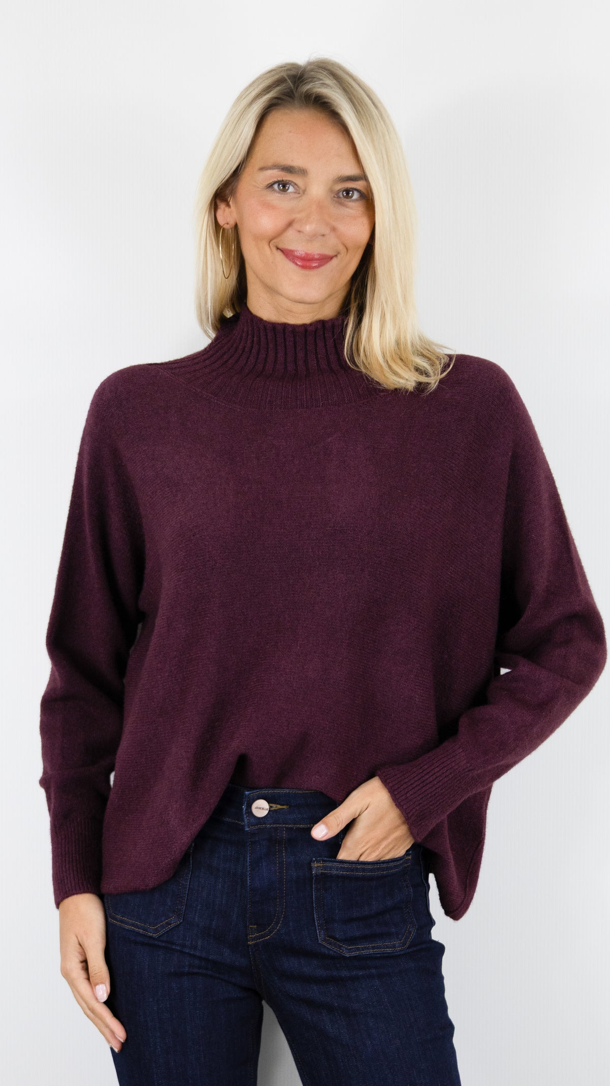 PULL AMPLE COL MONTANT POUR FEMME ALEXANDRE LAURENT C8786#COLOR_PRUGNAC/PRUNE
