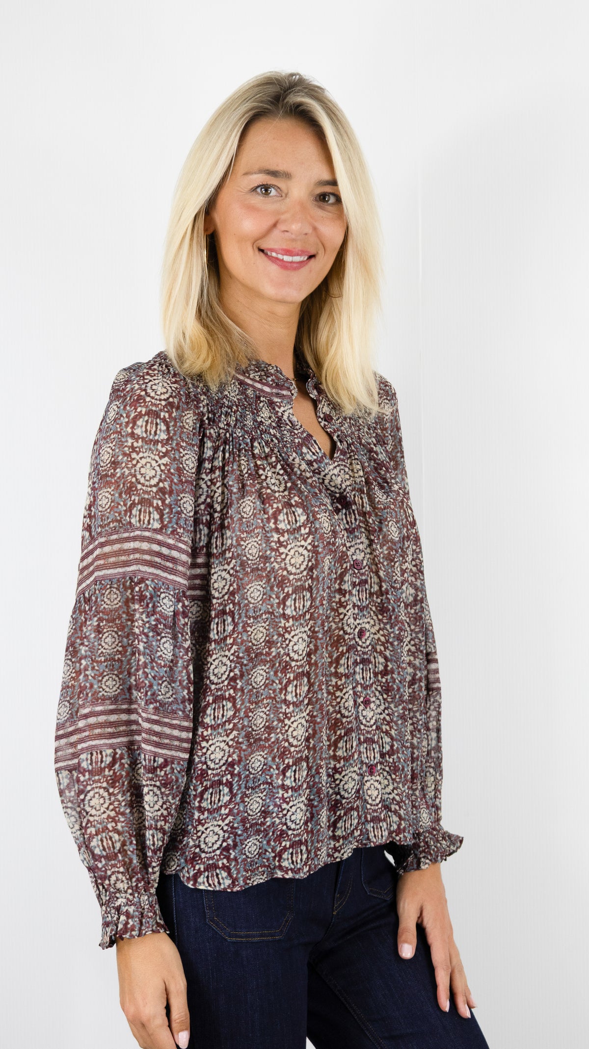 BLOUSE imprimée fluide Burgundy BA&SH DENNA BRODEAUX PRUNE