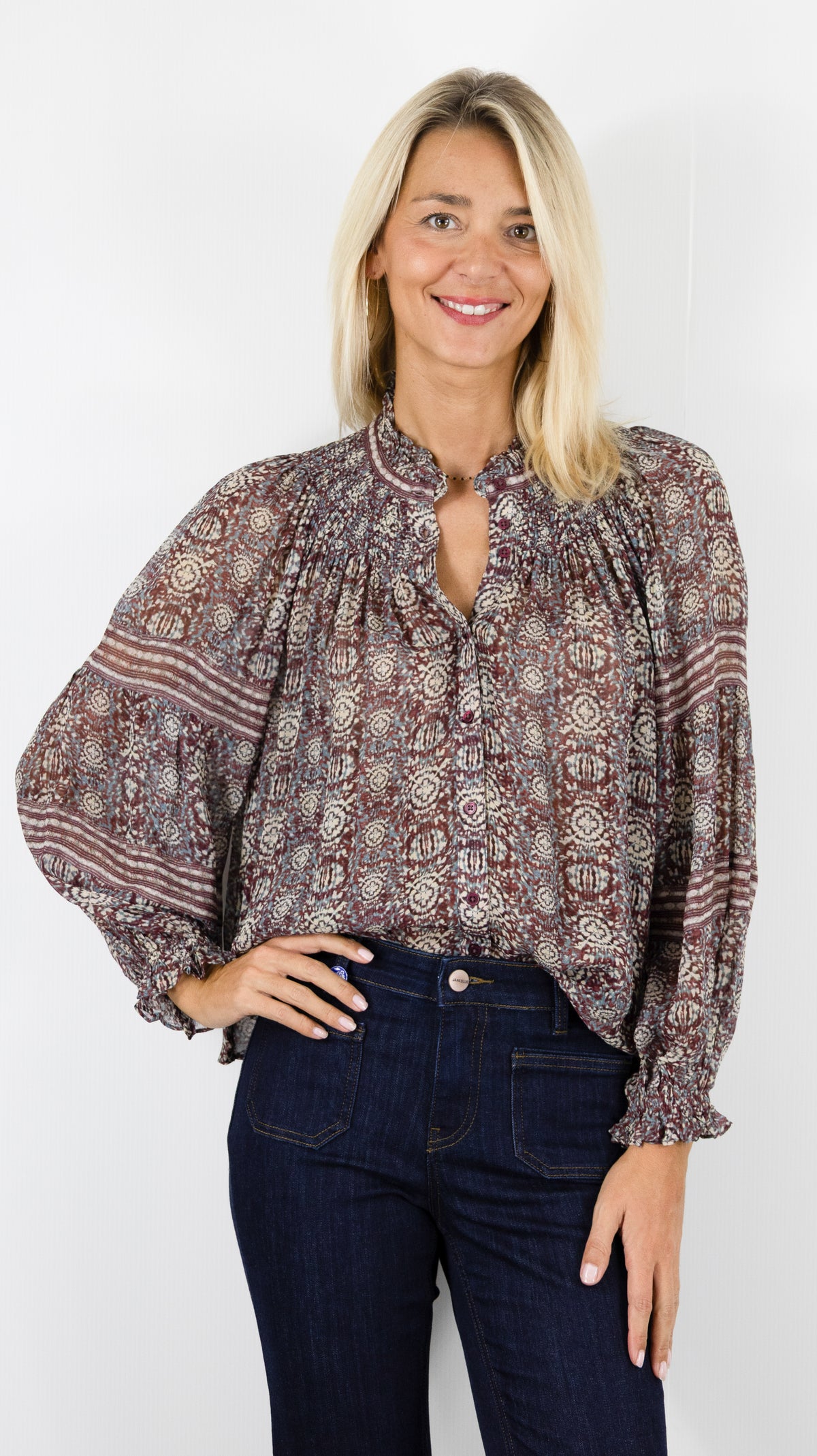 BLOUSE imprimée fluide Burgundy BA&SH DENNA BRODEAUX PRUNE