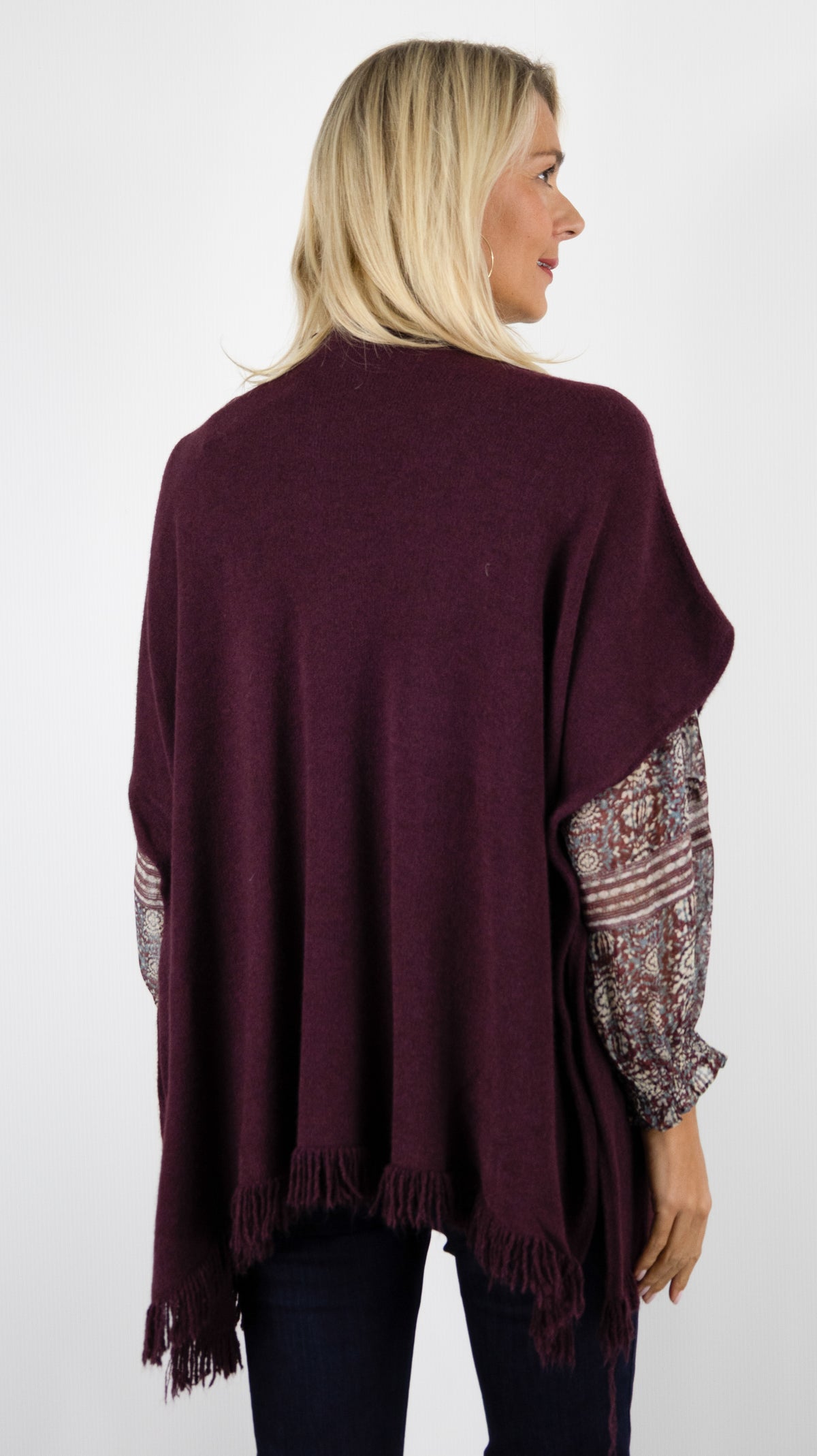 GILET AMPLE MANCHES COURTES BAS FRANGÉ ALEXANDRE LAURENT C8885#COLOR_PRUGNAC/PRUNE