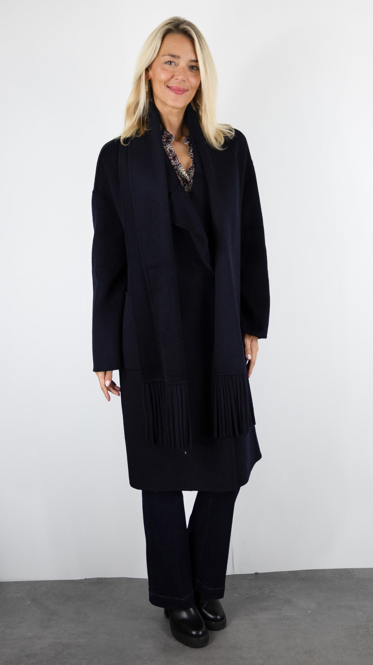 MANTEAU LONG ECHARPE INTEGREE MARINE IMPERIAL K8911CA87