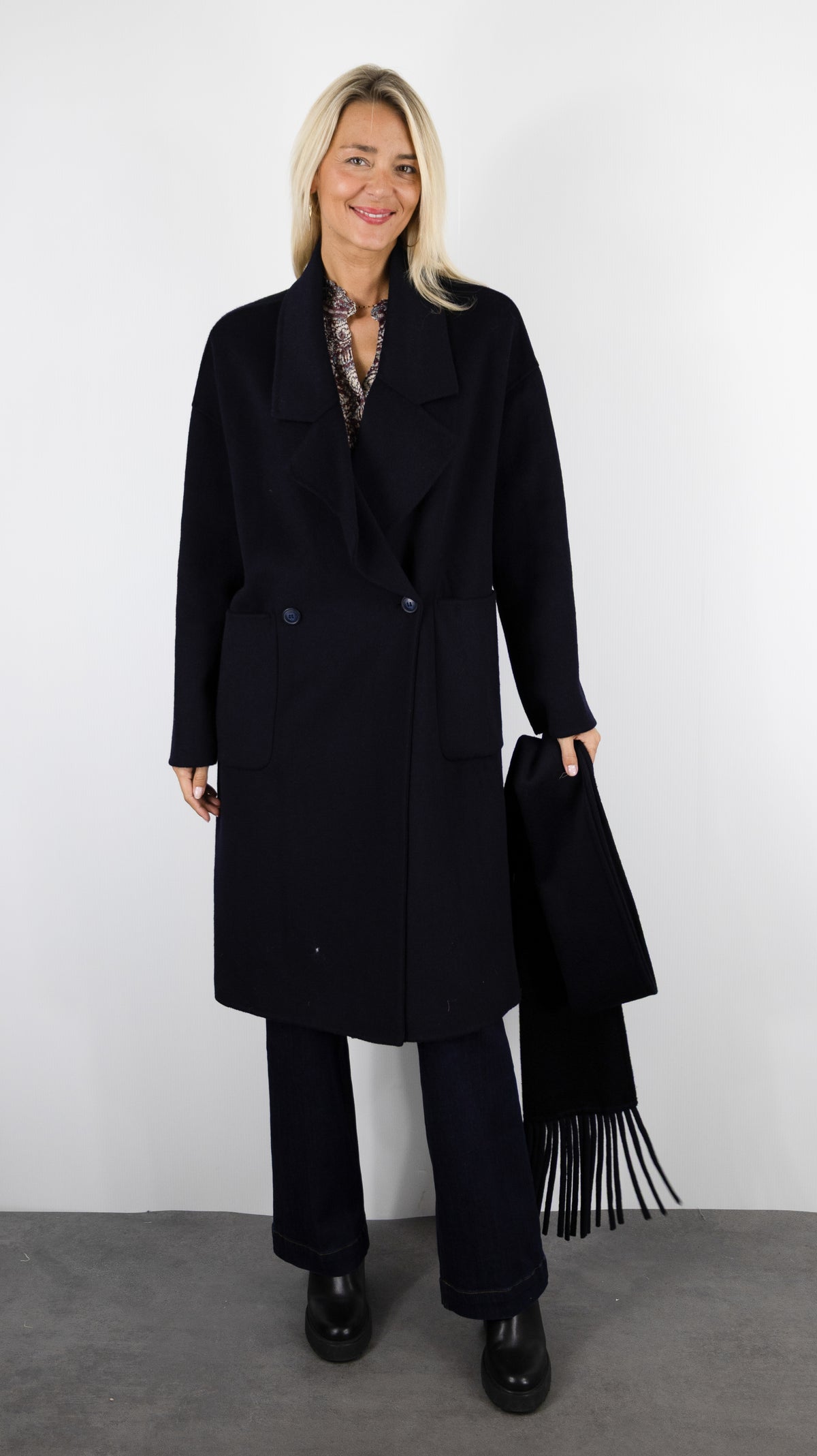 MANTEAU LONG ECHARPE INTEGREE MARINE IMPERIAL K8911CA87