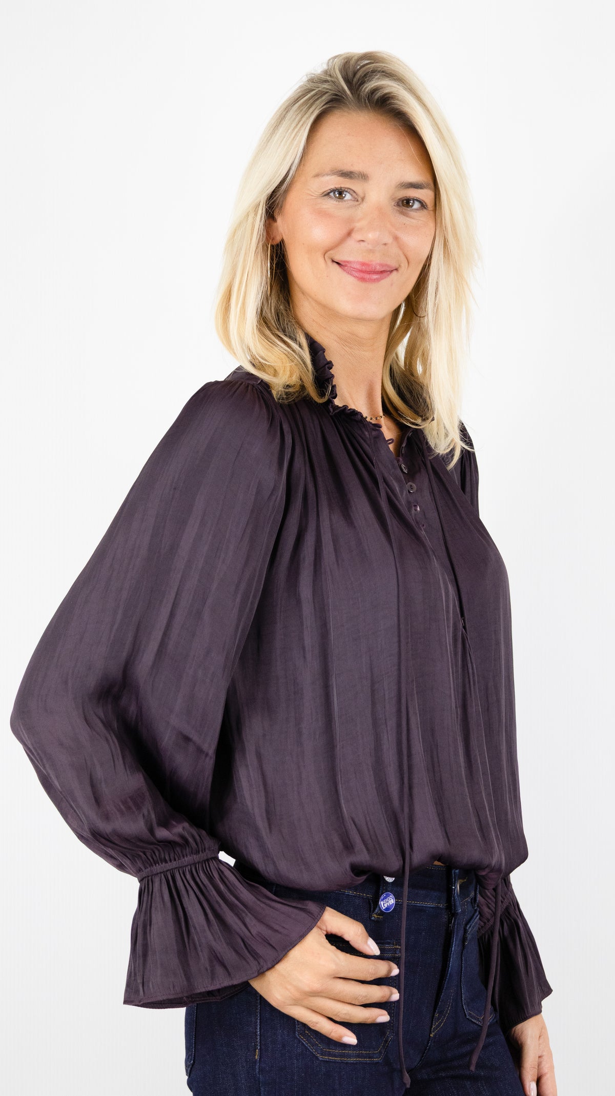 BLOUSE FLUIDE VOLANTEE CHOKLATE CK08595 FIRA#COLOR_PRUNE