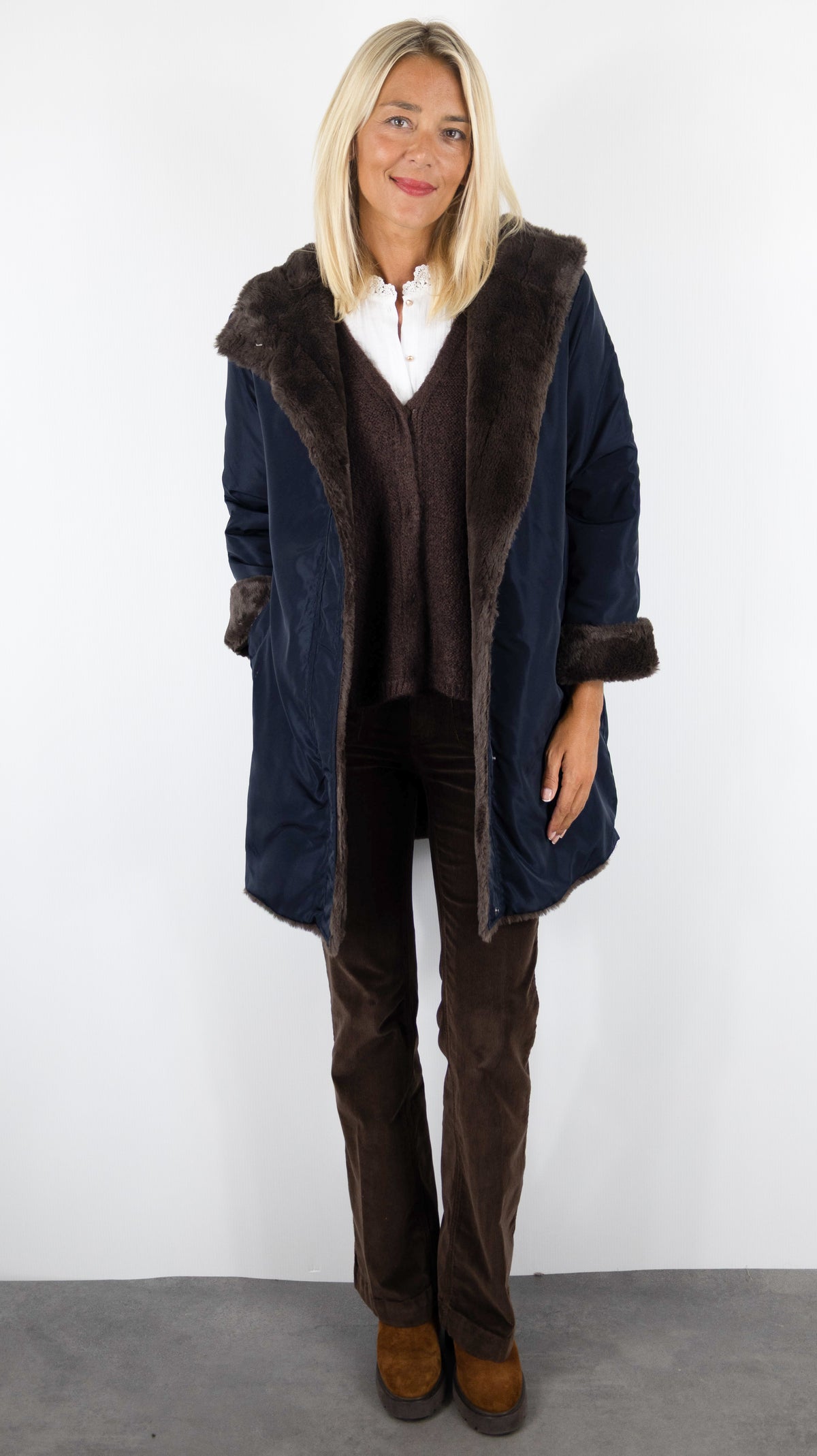 PARKA MI-LONGUE REVERSIBLE FOURRURE MARRON POUR FEMME PABLO AMIE
