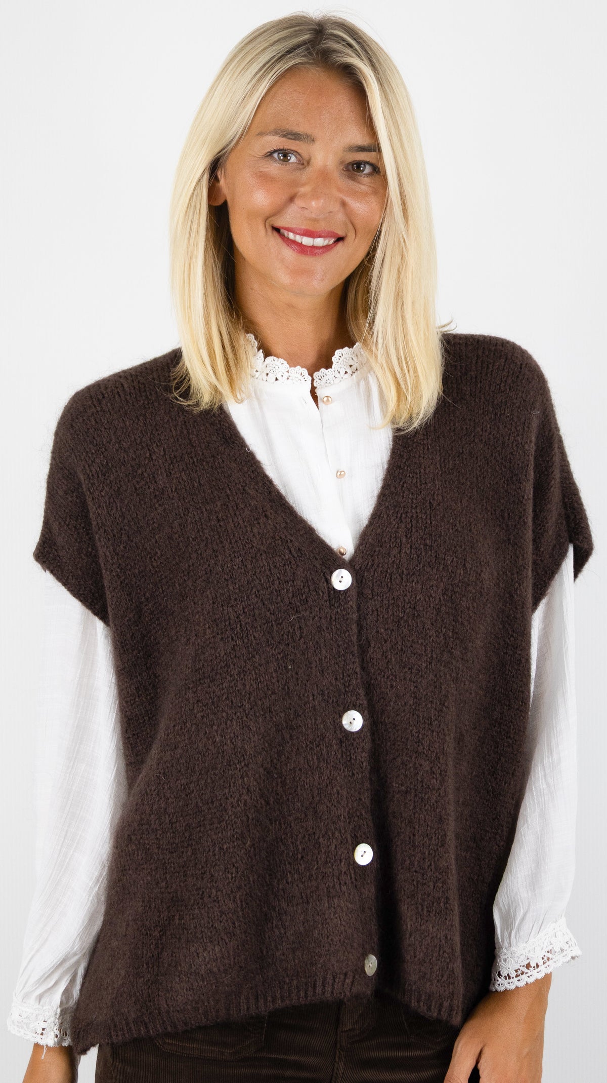 GILET AMPLE SANS MANCHES COL V POUR FEMME ANDROMEDE EH2328#COLOR_CHOCO