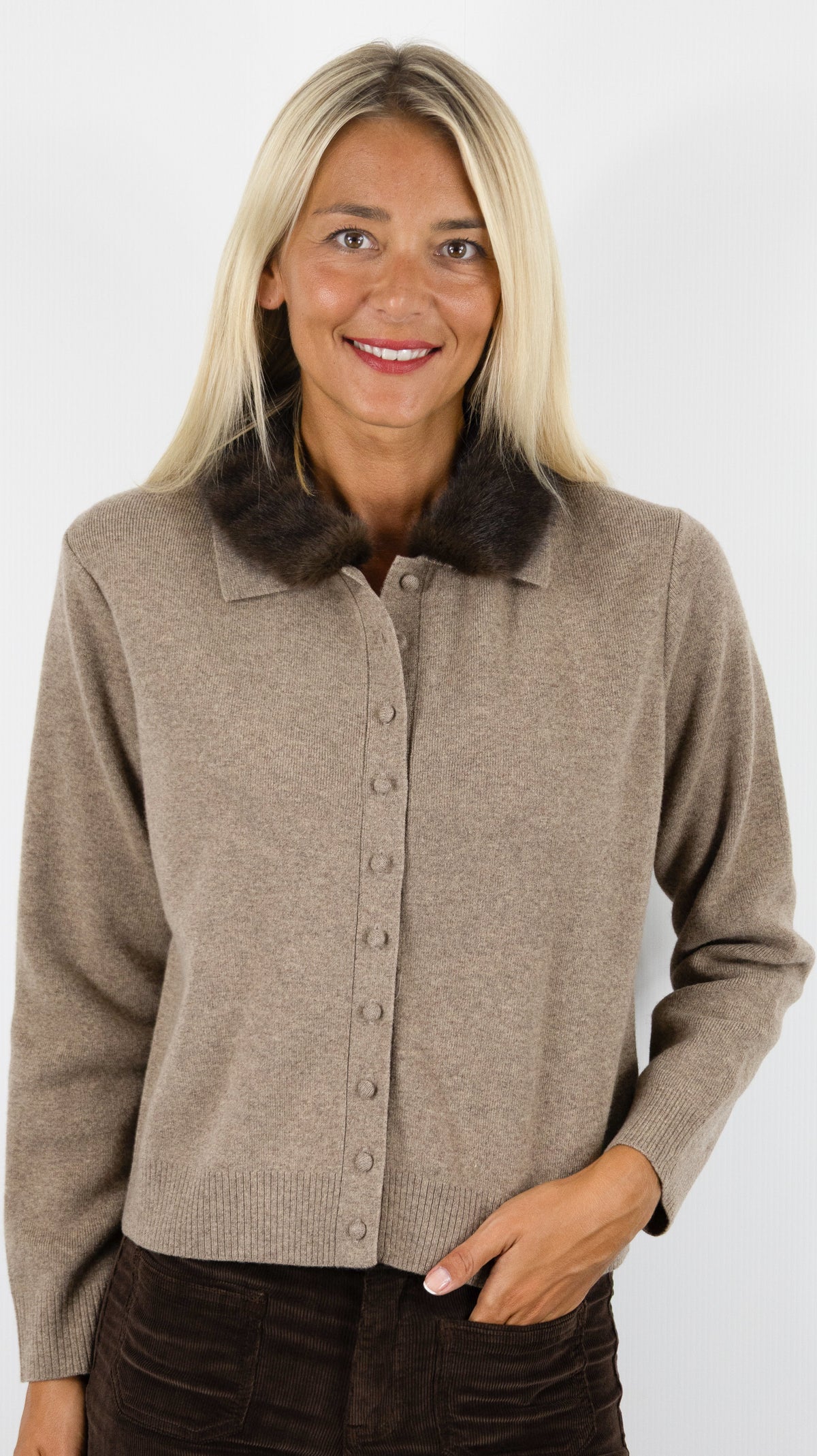 GILET COL POLO GERARD DAREL RILA TAUPE