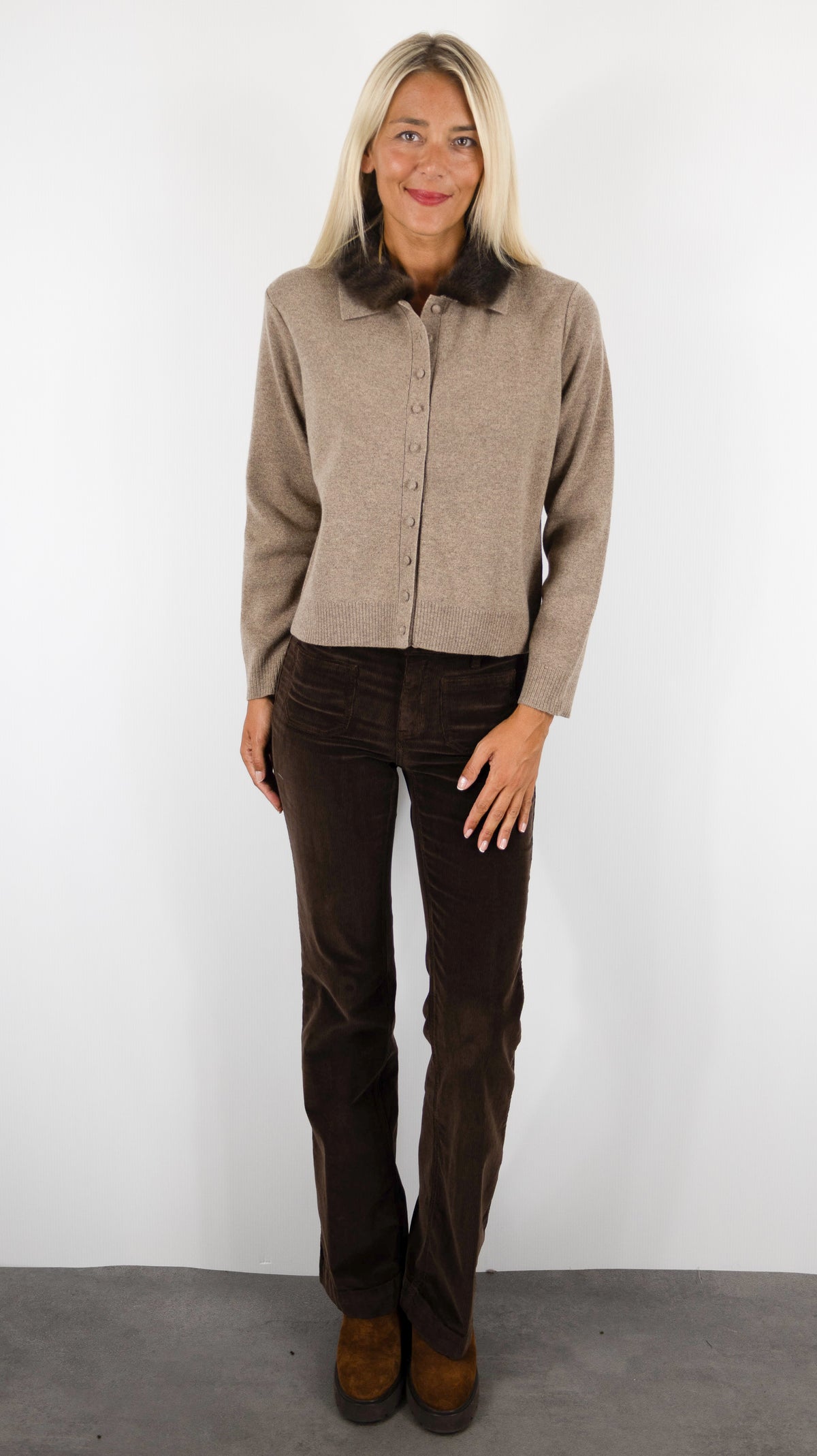 GILET COL POLO GERARD DAREL RILA TAUPE