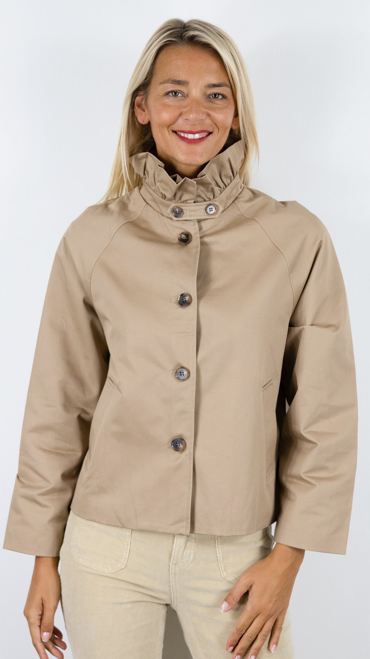 VESTE COL VOLANTE EN COTON POUR FEMME IT HIPPIE G026-692#COLOR_TAUPE