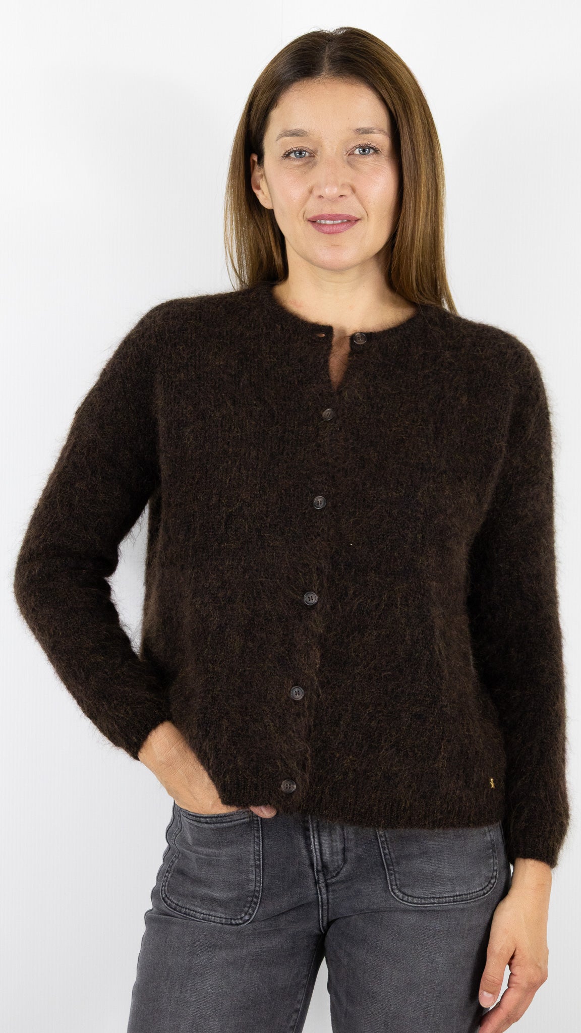 CARDIGAN EN KID MOHAIR FEMME DES PETITS HAUTS BEA#COLOR_COFFEE/CHOCO