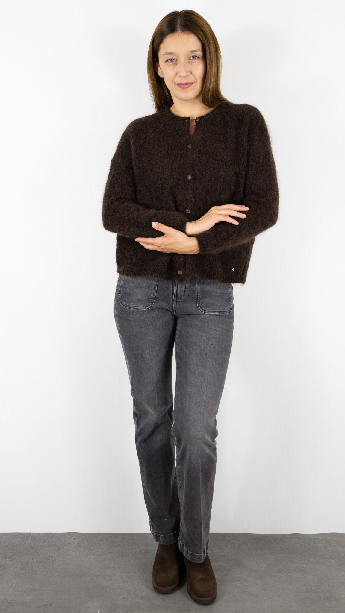 CARDIGAN EN KID MOHAIR FEMME DES PETITS HAUTS BEA#COLOR_COFFEE/CHOCO