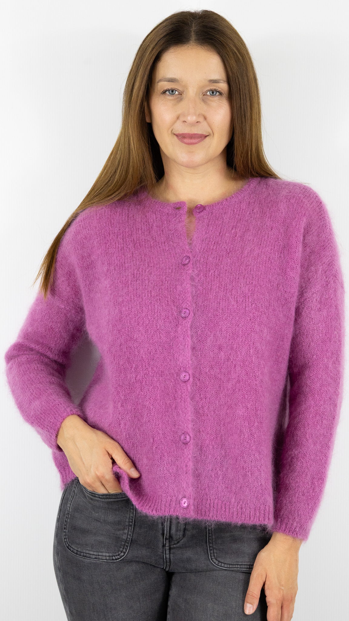 CARDIGAN EN KID MOHAIR FEMME DES PETITS HAUTS BEA#COLOR_FRAMBOISE/ROSE