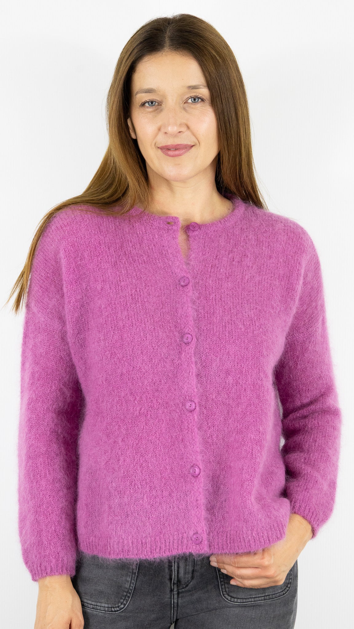 CARDIGAN EN KID MOHAIR FEMME DES PETITS HAUTS BEA#COLOR_FRAMBOISE/ROSE