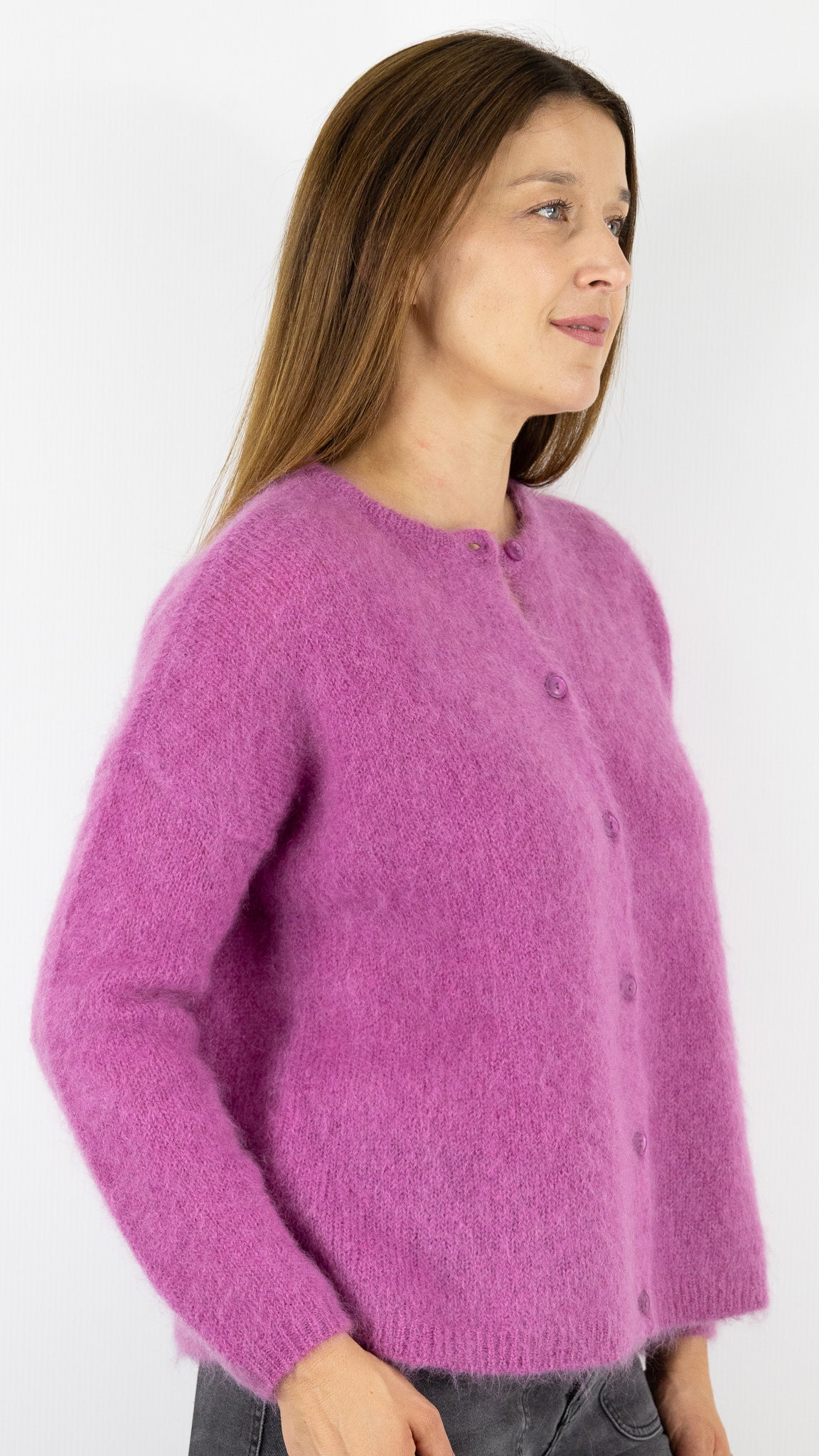 CARDIGAN EN KID MOHAIR FEMME DES PETITS HAUTS BEA#COLOR_FRAMBOISE/ROSE