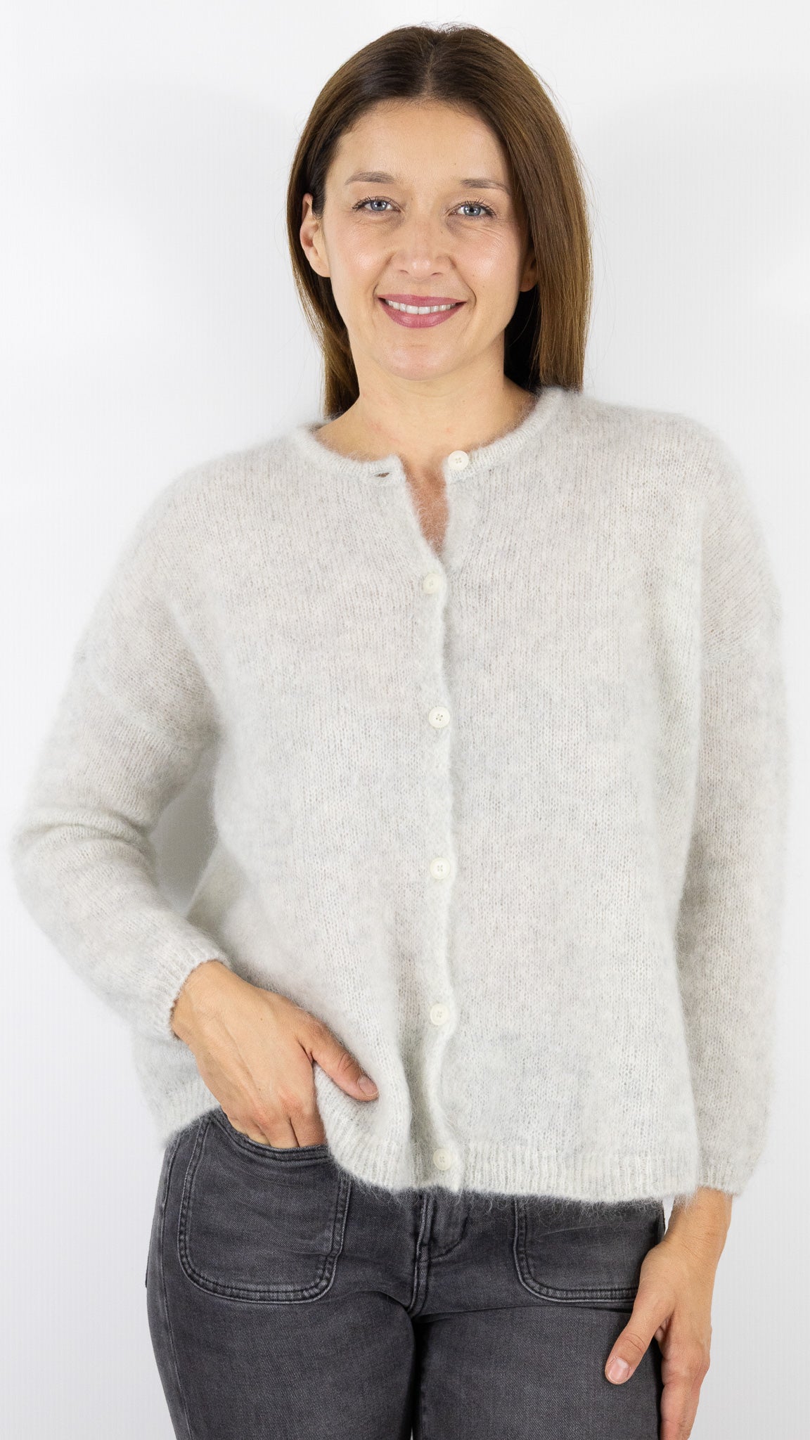 CARDIGAN EN KID MOHAIR FEMME DES PETITS HAUTS BEA#COLOR_GRIS CHINE CLAIR