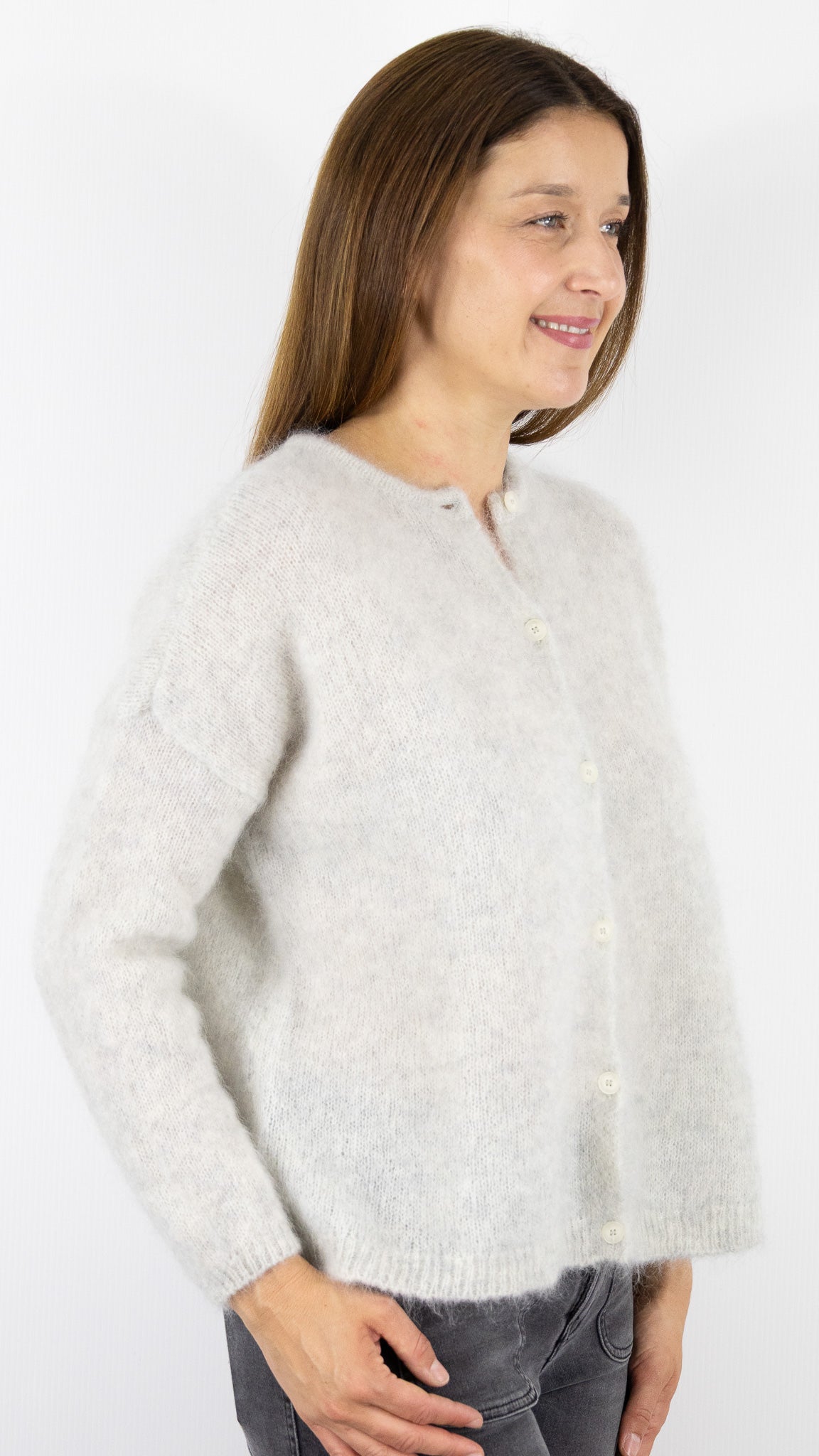 CARDIGAN EN KID MOHAIR FEMME DES PETITS HAUTS BEA#COLOR_GRIS CHINE CLAIR