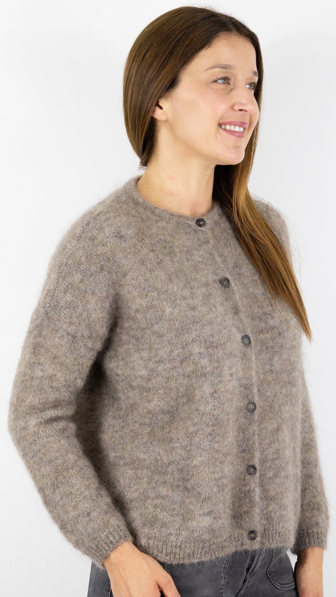 CARDIGAN EN KID MOHAIR FEMME DES PETITS HAUTS BEA#COLOR_LOUP/TAUPE