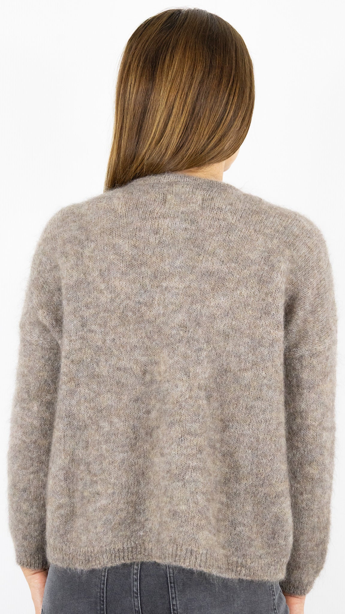 CARDIGAN EN KID MOHAIR FEMME DES PETITS HAUTS BEA#COLOR_LOUP/TAUPE