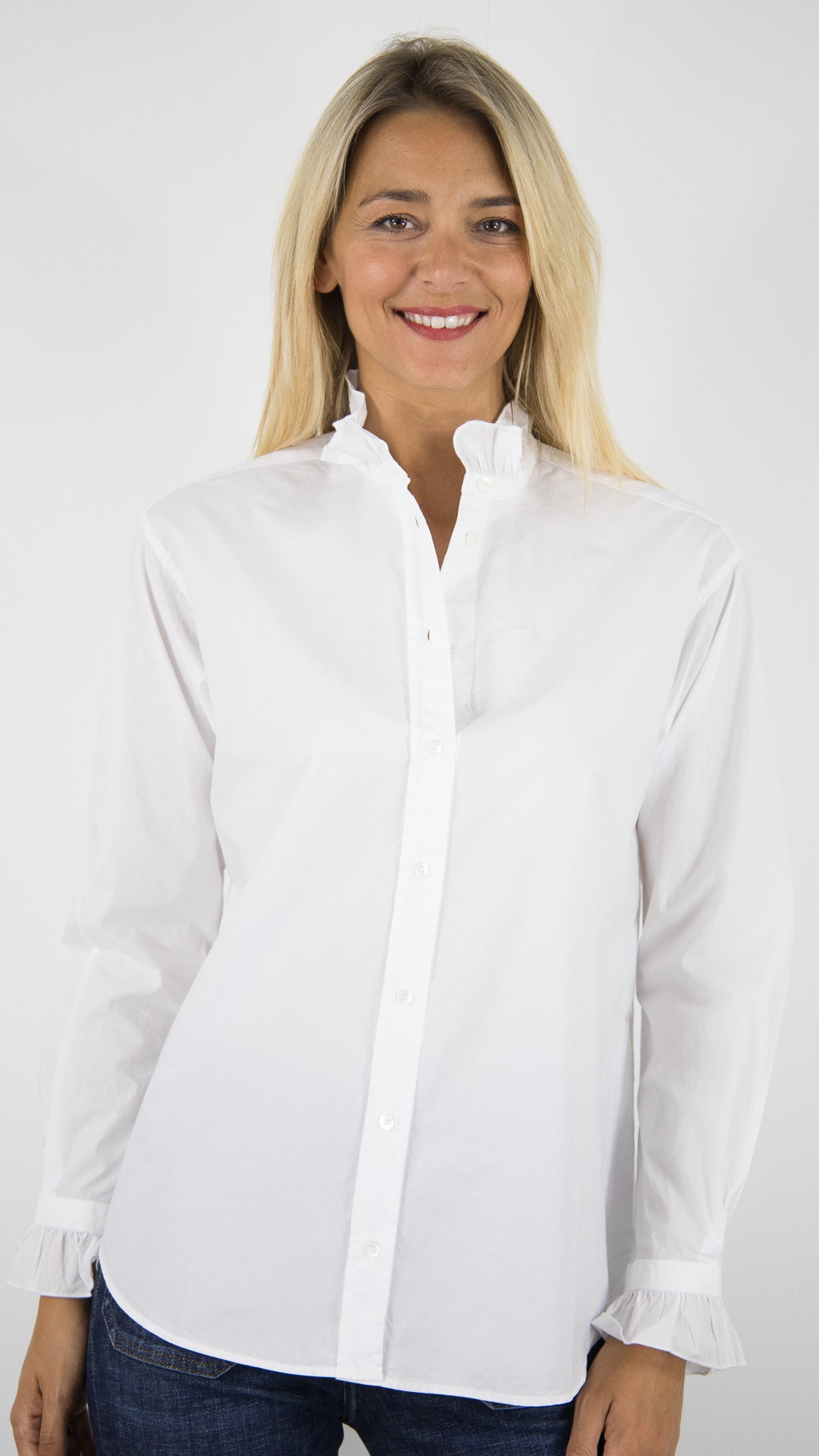 CHEMISE COL VOLANTEE EN POPELINE DE COTON BLANCHE HARTFORD BECD607 CHANA