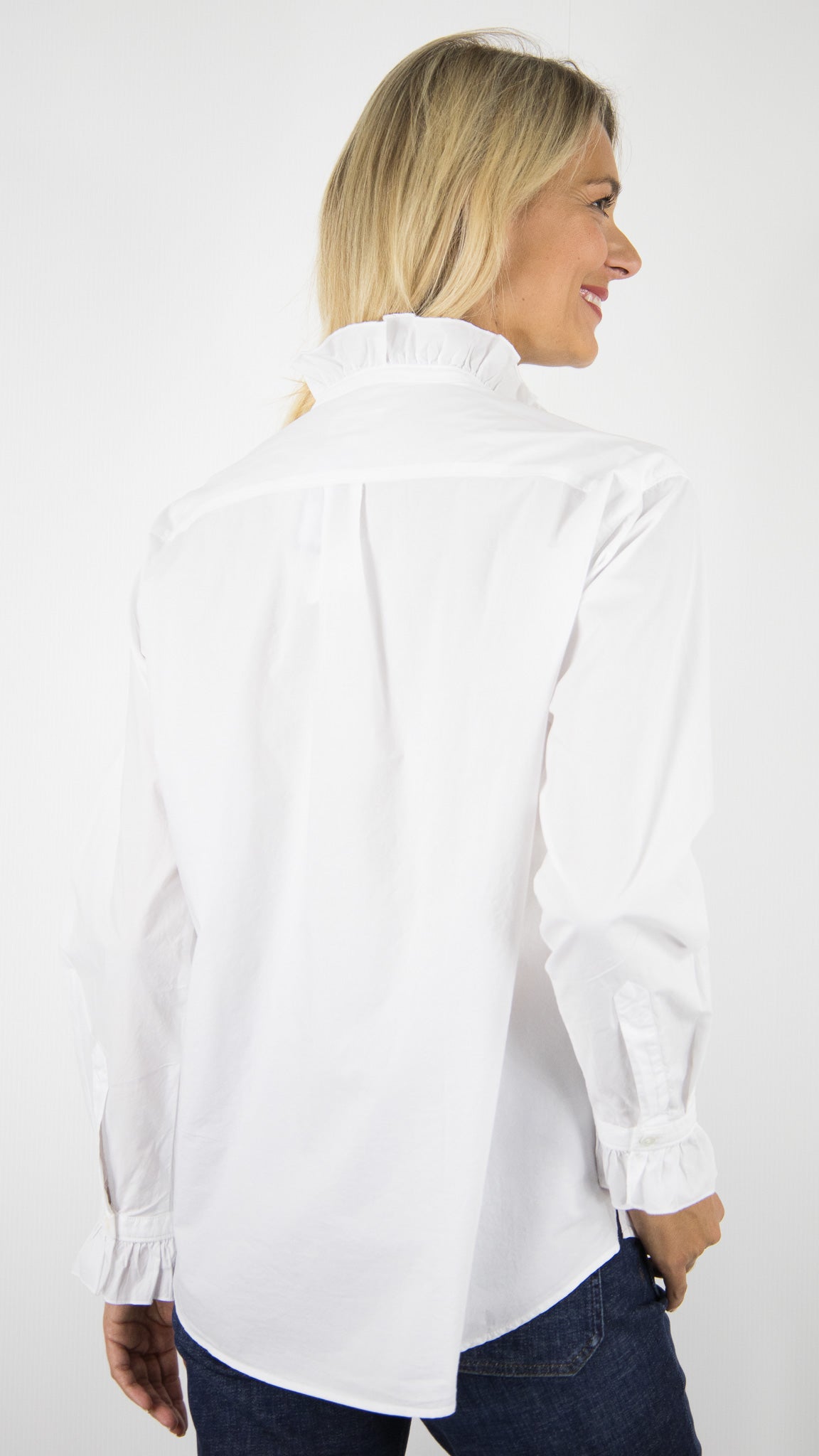 CHEMISE COL VOLANTEE EN POPELINE DE COTON BLANCHE HARTFORD BECD607 CHANA