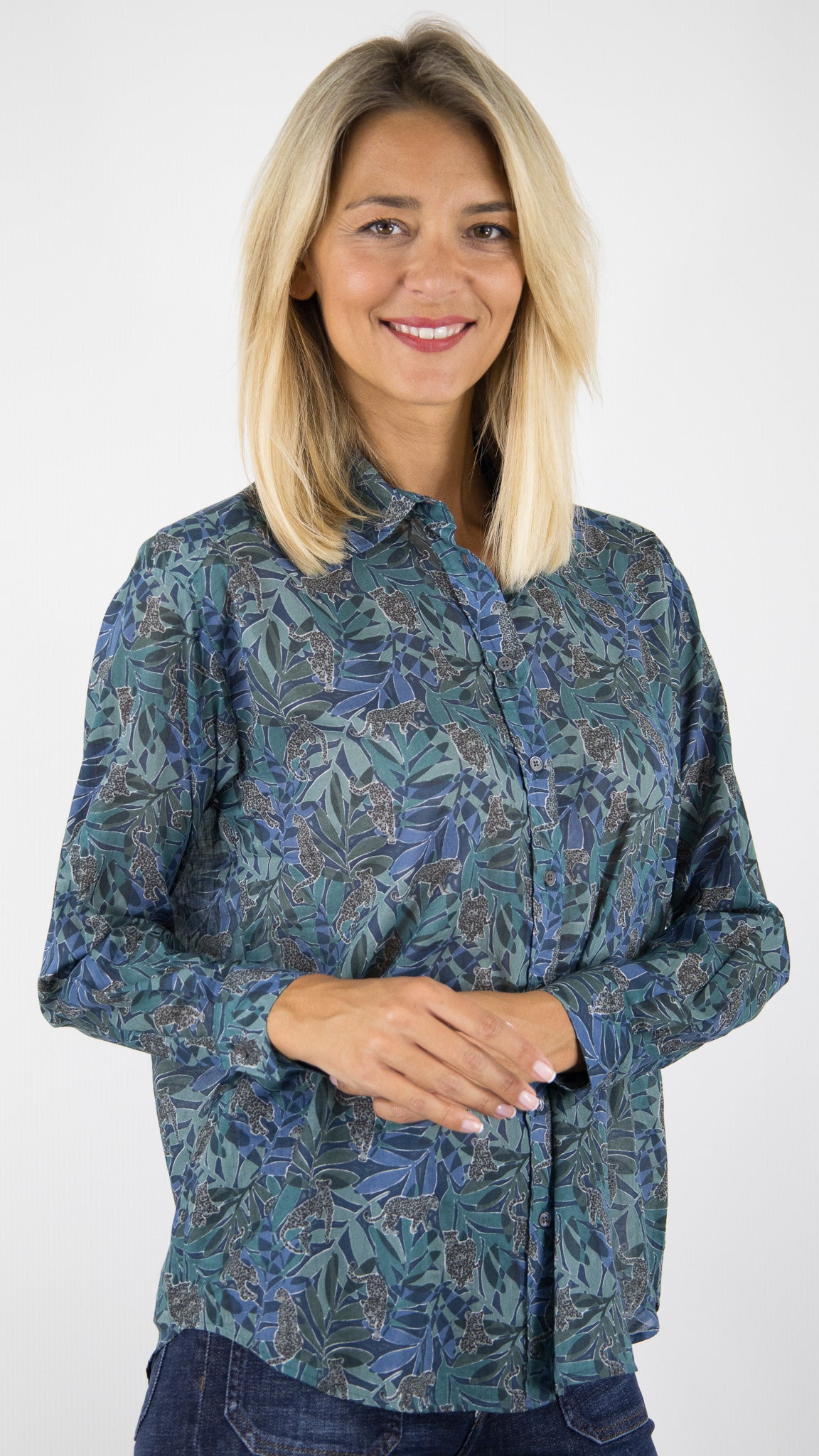 CHEMISE IMPRIME TROPICAL BECH623 CANARD GRIS HARTFORD CINEMA