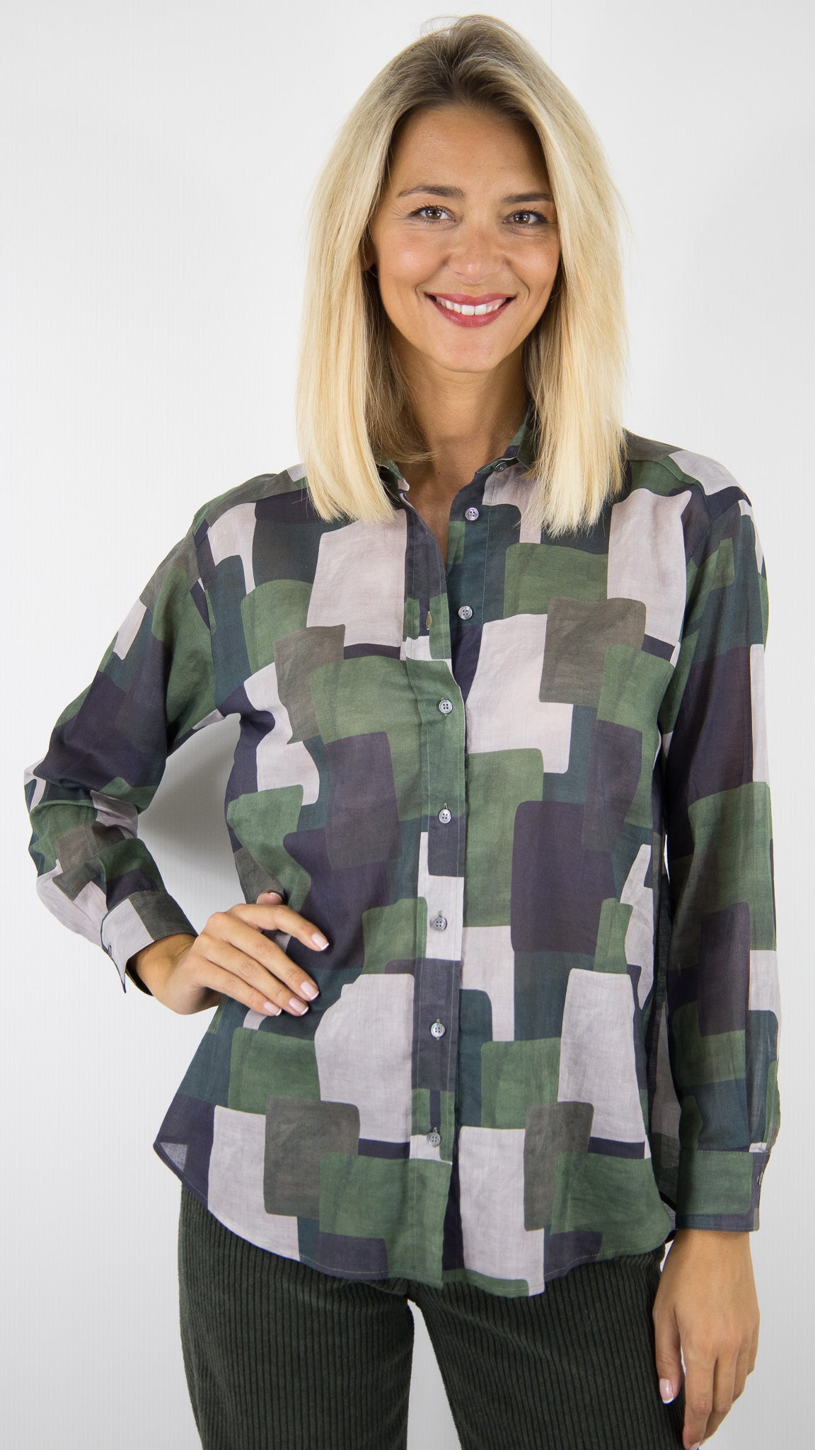CHEMISE IMPRIME GEOMETRIQUE KAKI FEMME HARTFORD CINEMA BECH626