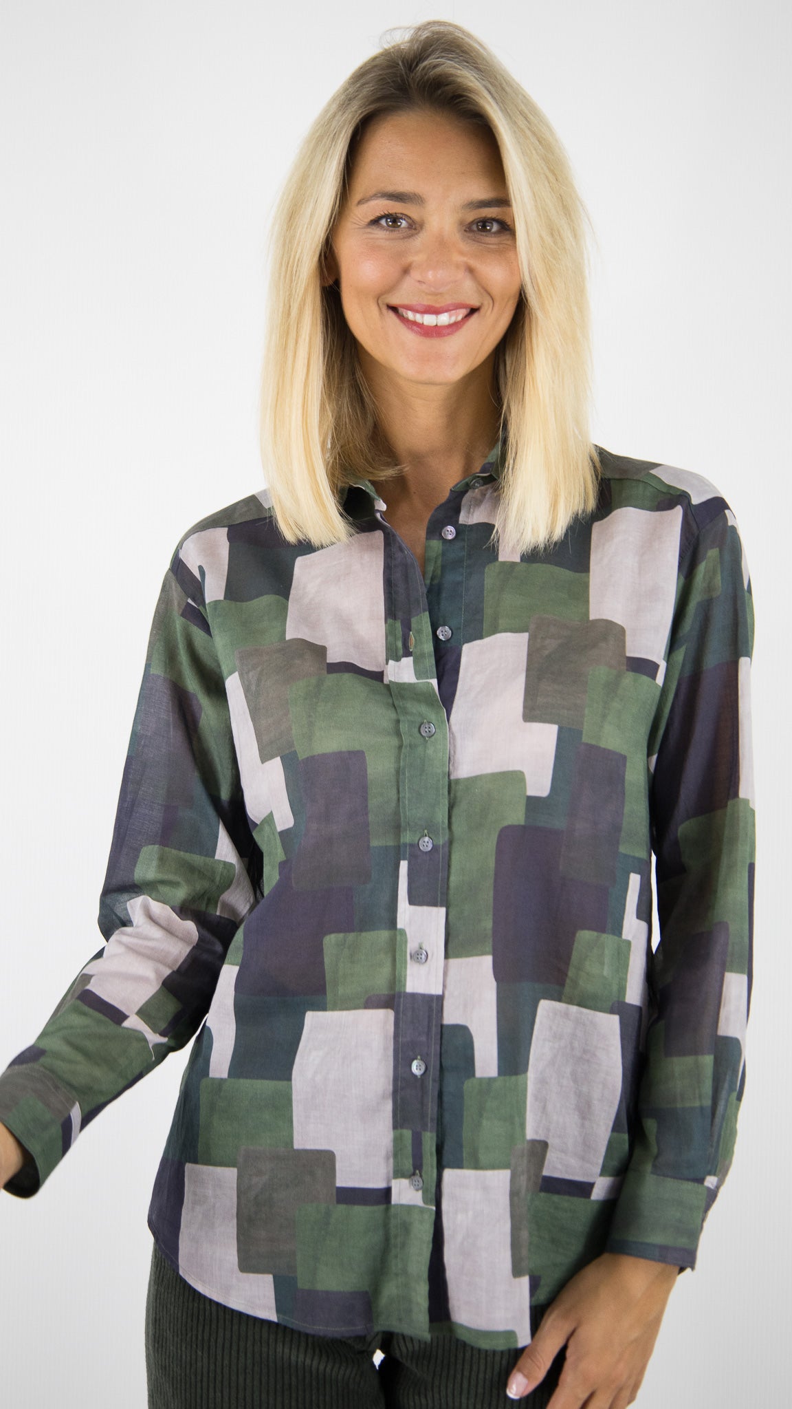CHEMISE IMPRIME GEOMETRIQUE KAKI FEMME HARTFORD CINEMA BECH626