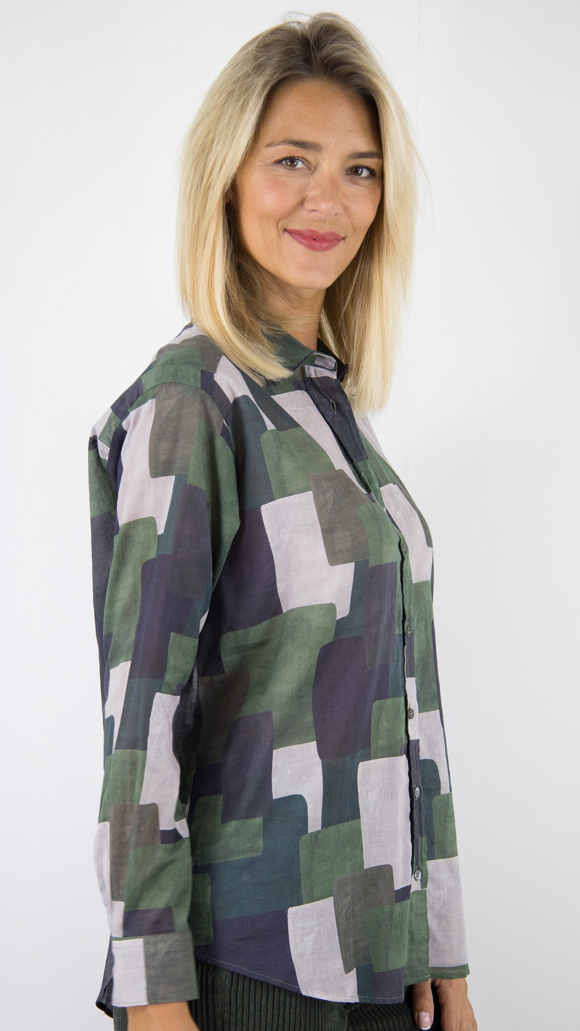 CHEMISE IMPRIME GEOMETRIQUE KAKI FEMME HARTFORD CINEMA BECH626