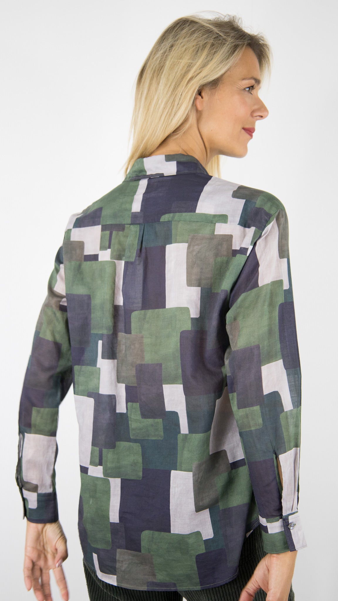 CHEMISE IMPRIME GEOMETRIQUE KAKI FEMME HARTFORD CINEMA BECH626