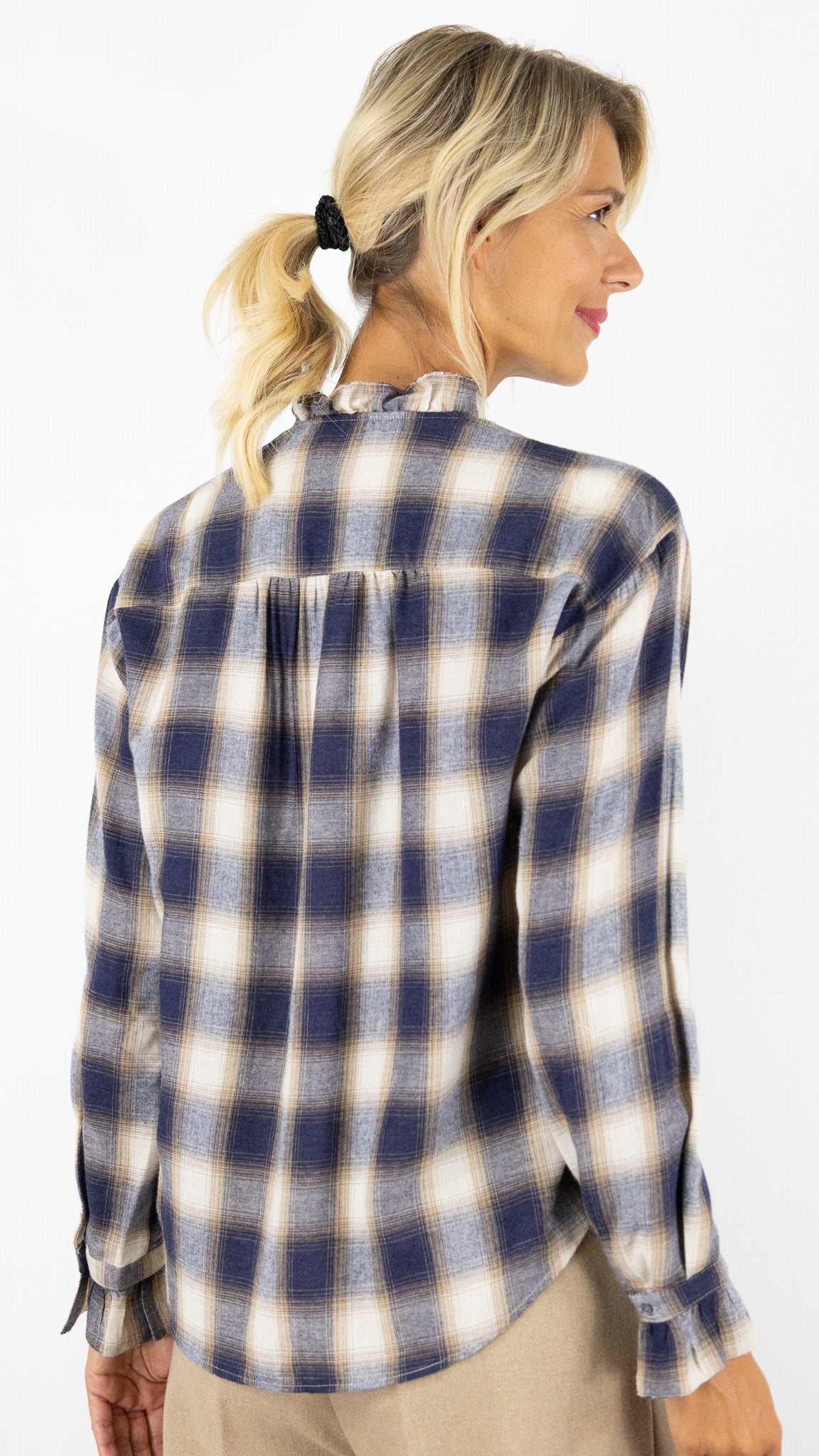 BLOUSE ECOSSAISE BEIGE ET BLEU HARTFORD CARMELA