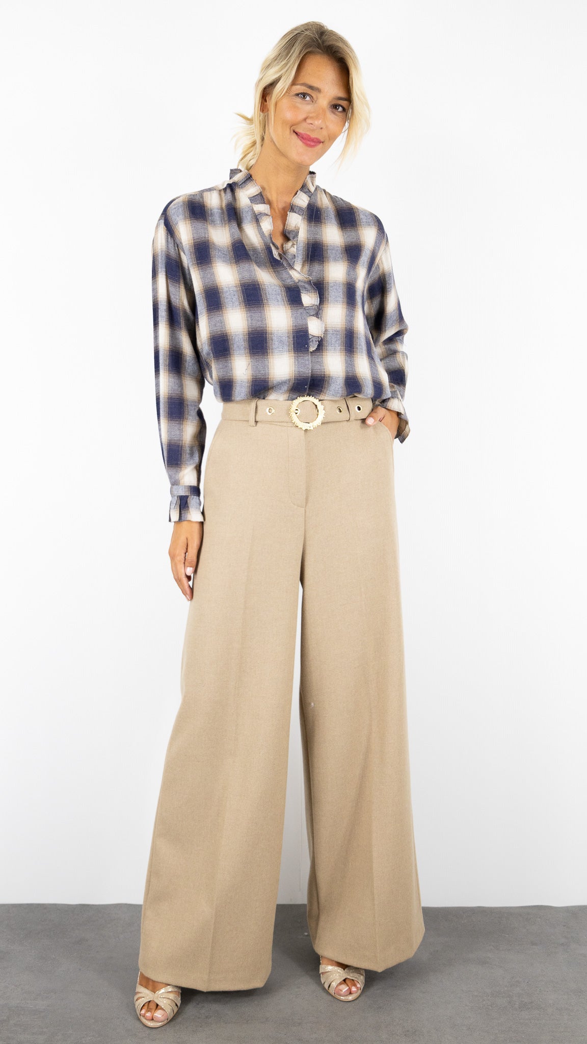 BLOUSE ECOSSAISE BEIGE ET BLEU HARTFORD CARMELA