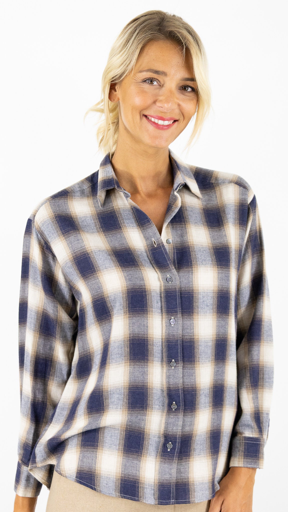 CHEMISE ECOSSAISE BEIGE ET BLEUE HARTFORD CINEMA