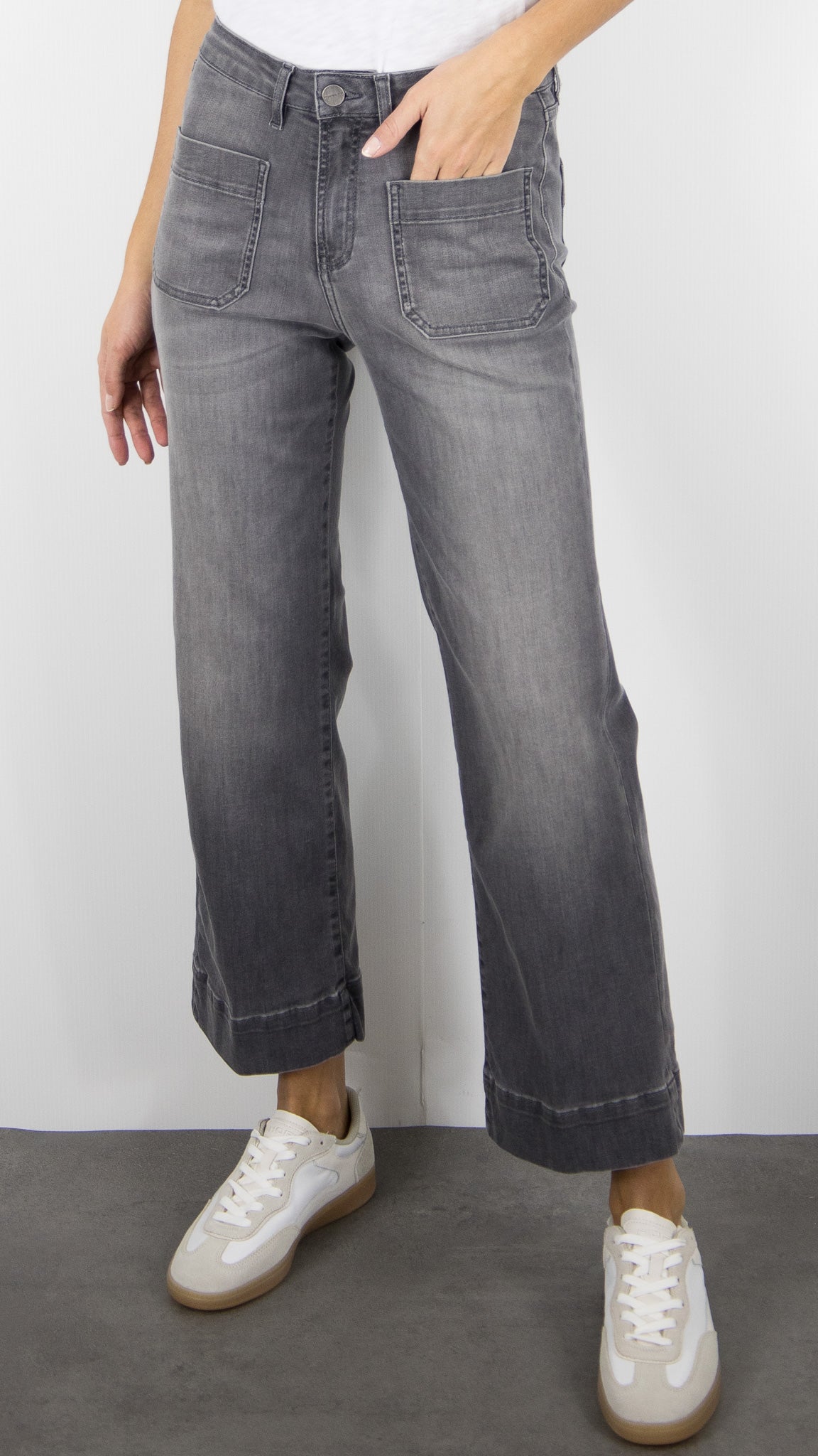 JEANS LARGE 7/8 POUR FEMME ANTIC WASH GRIS DENIM STUDIO BELLA LIGHT BLACK DENIM