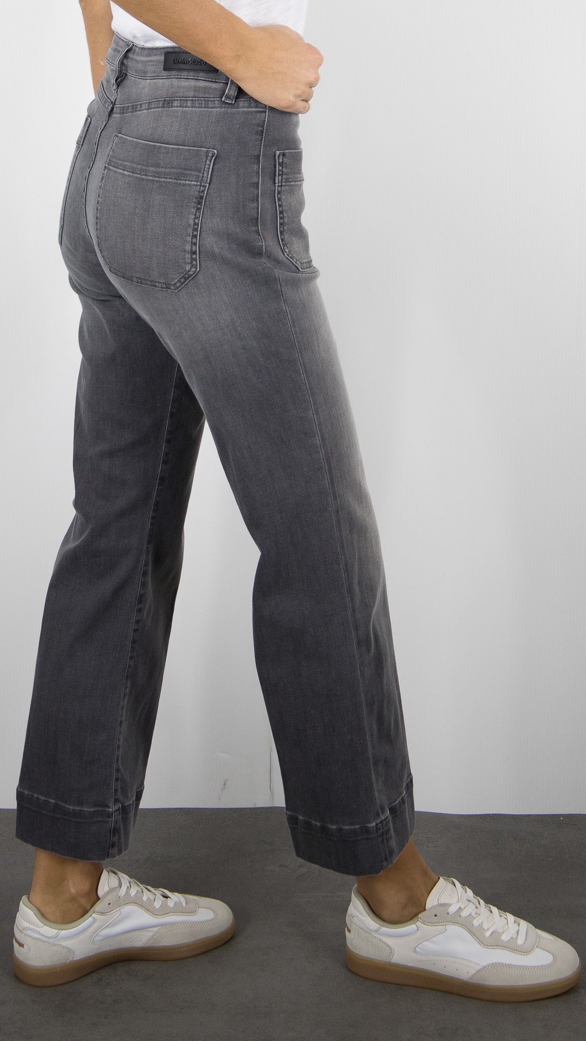 JEANS LARGE 7/8 POUR FEMME ANTIC WASH GRIS DENIM STUDIO BELLA LIGHT BLACK DENIM