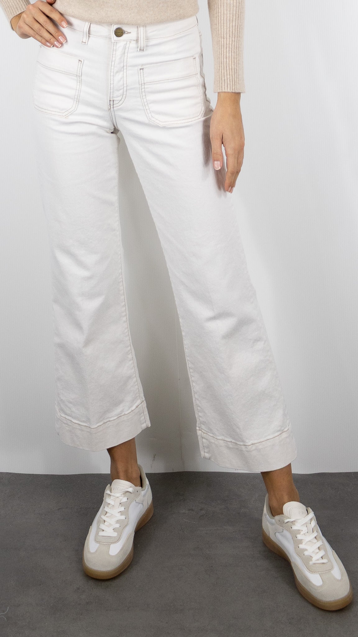 JEANS FALRE 7/8 ECRU COUTURES CAMEL FEMME DENIM STUDIO BELLA OFF WHITE DENIM