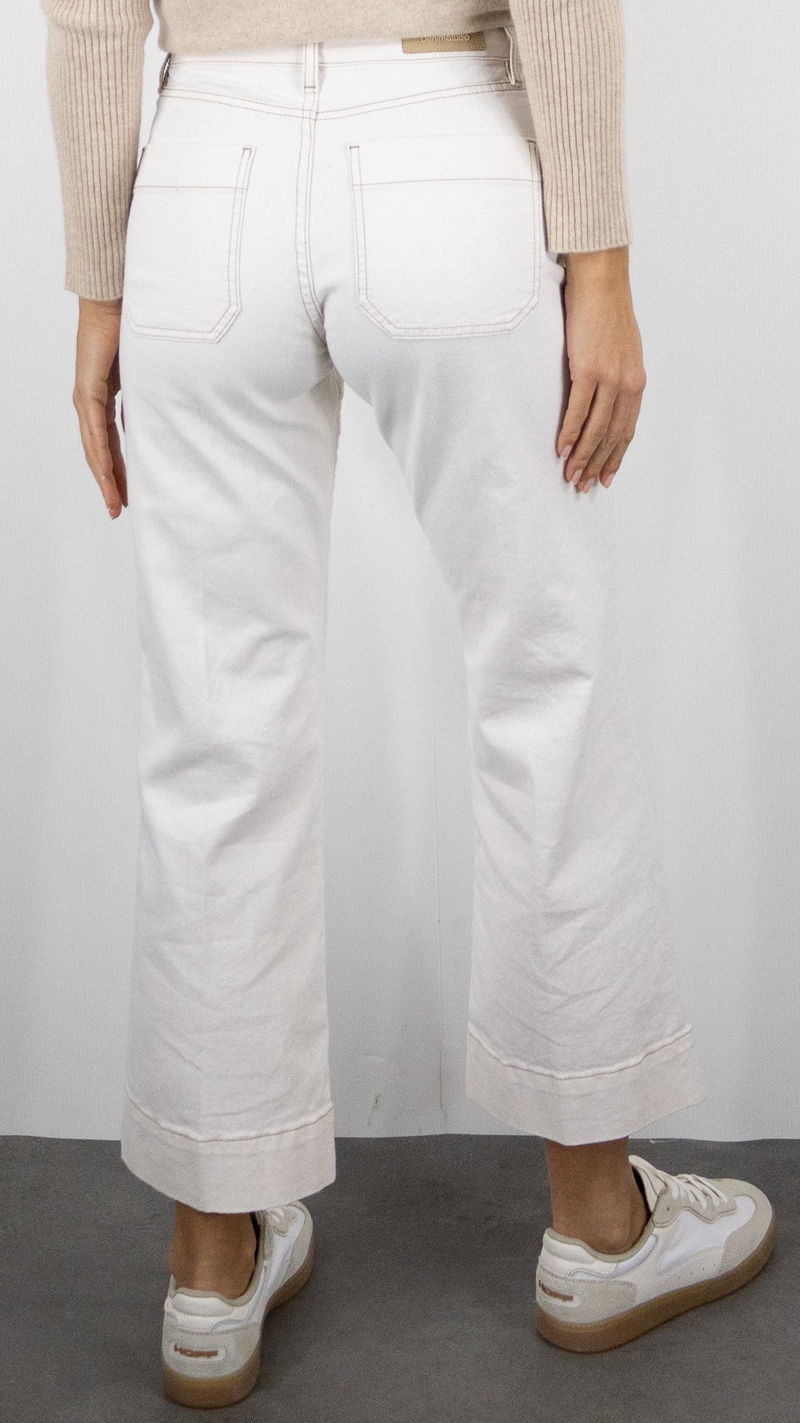 JEANS FLARE 7/8 ECRU COUTURES CAMEL FEMME DENIM STUDIO BELLA OFF WHITE DENIM