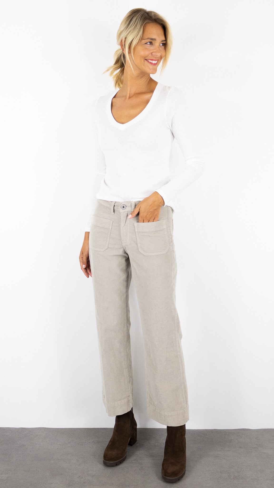 PANTALON DROIT EN VELOURS PALATINE DENIM STUDIO BELLA PALATINE CORD#COLOR_GALET/TAUPE