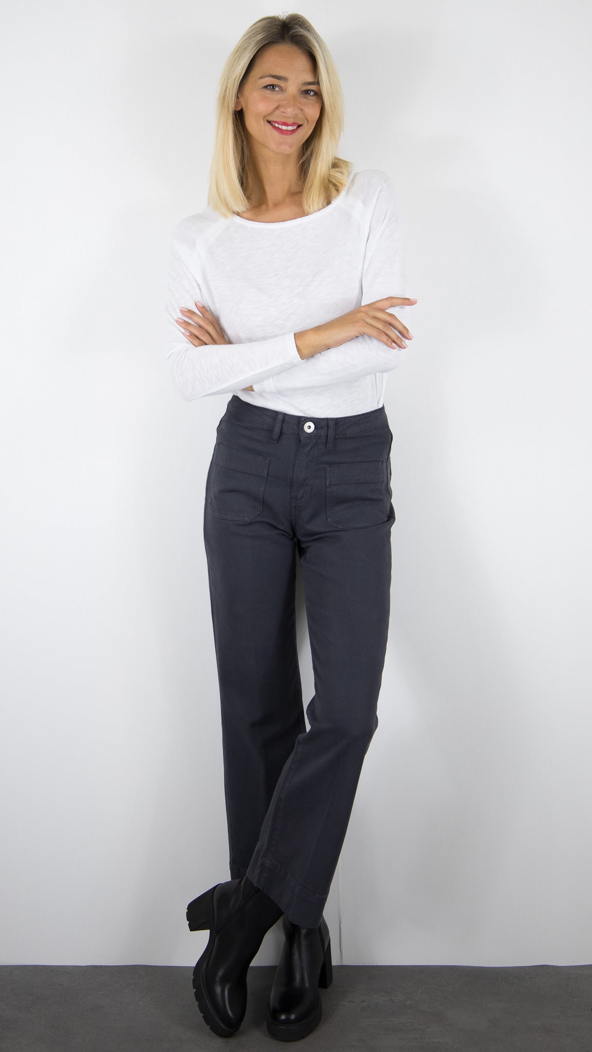 PANTALON TAILLE HAUTE EVASE FEMME DENIM STUDIO BELLA SOFT TWILL#COLOR_ASH/ANTRA