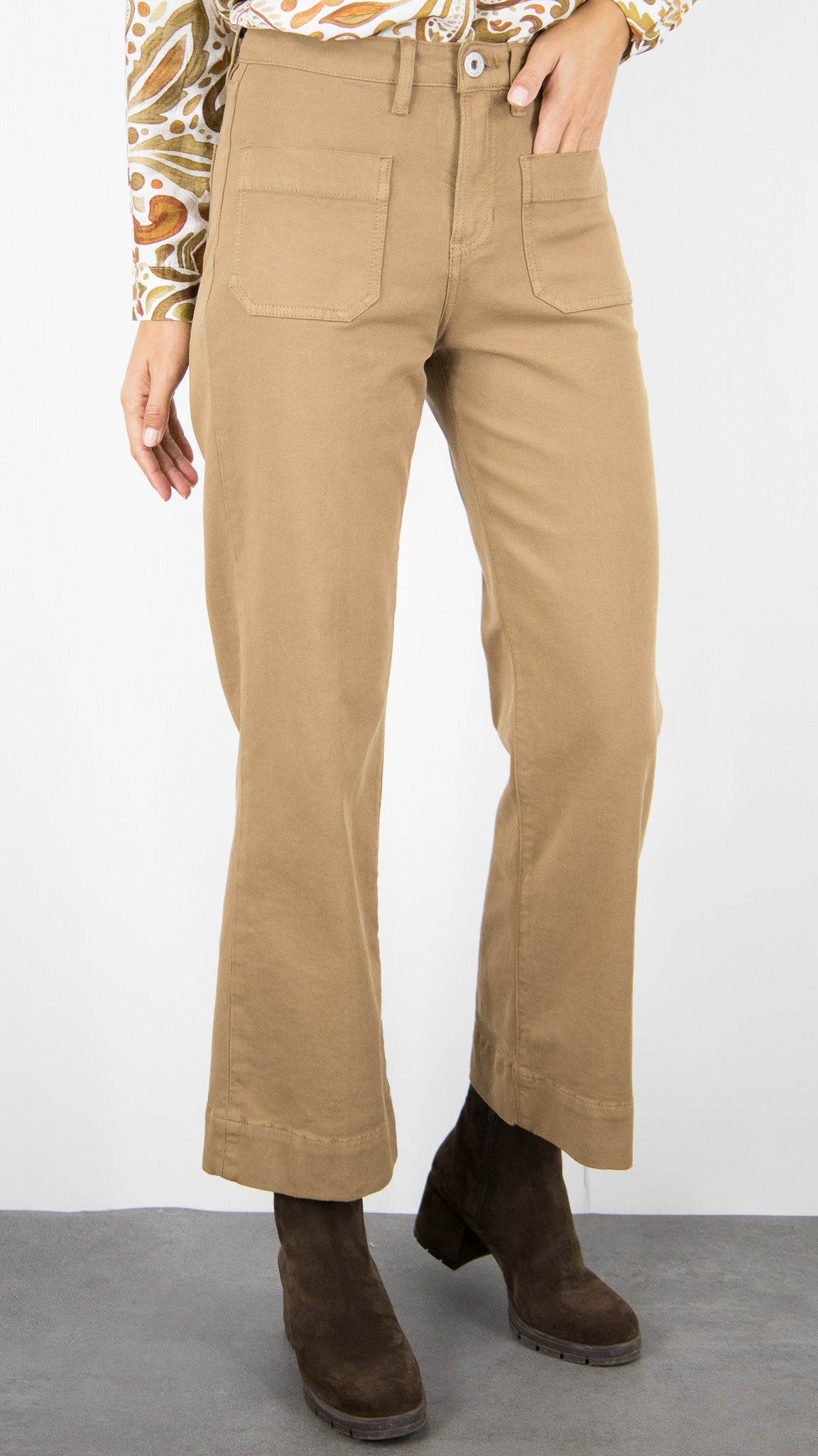 PANTALON TAILLE HAUTE EVASE FEMME DENIM STUDIO BELLA SOFT TWILL#COLOR_HAVAN/CAMEL
